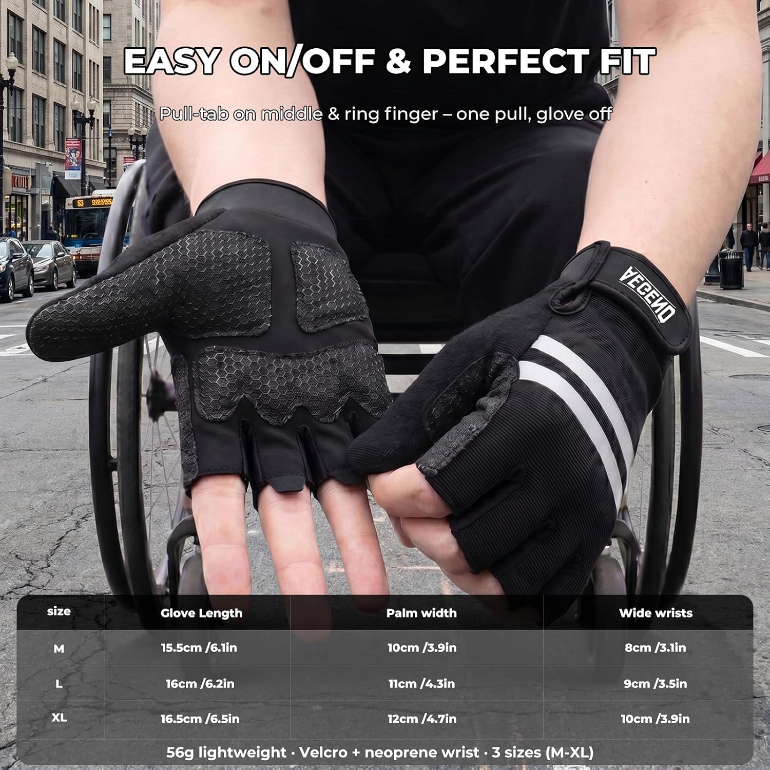 Aegend Wheelchair Gloves, Anti-Slip & Wear-Resistant Half-Finger Design, Breathable & Shock-Absorbent, Ideal for Manual Wheelchair Users, Fitness and Cycling Black - Image 10
