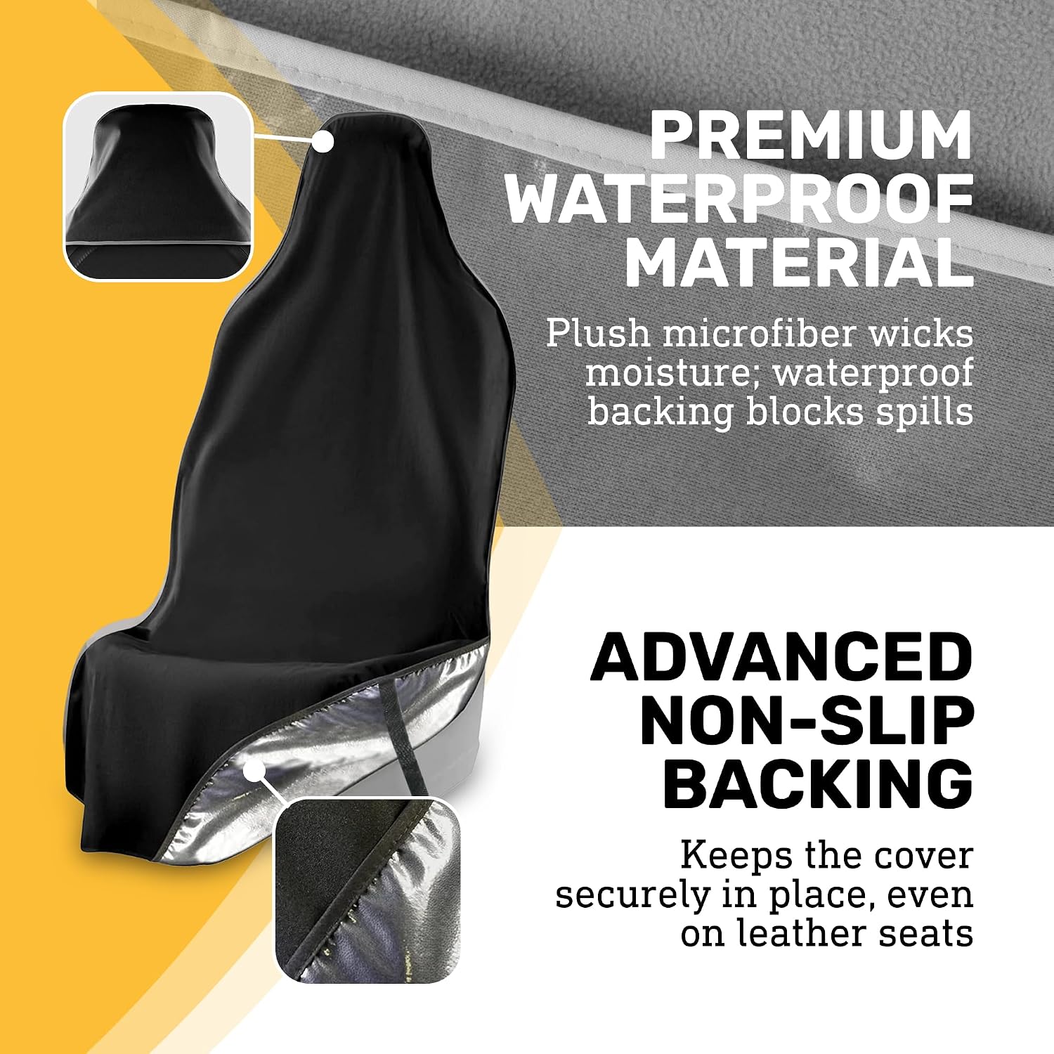 EliteSport Front Seat Cover, Universal Fit Waterproof, Sweatproof, Odor-Resistant, and Machine Washable Car Seat Protector with Non-Slip Underlayer for Pet, Travel, and Outdoor Adventure, Black - Image 6