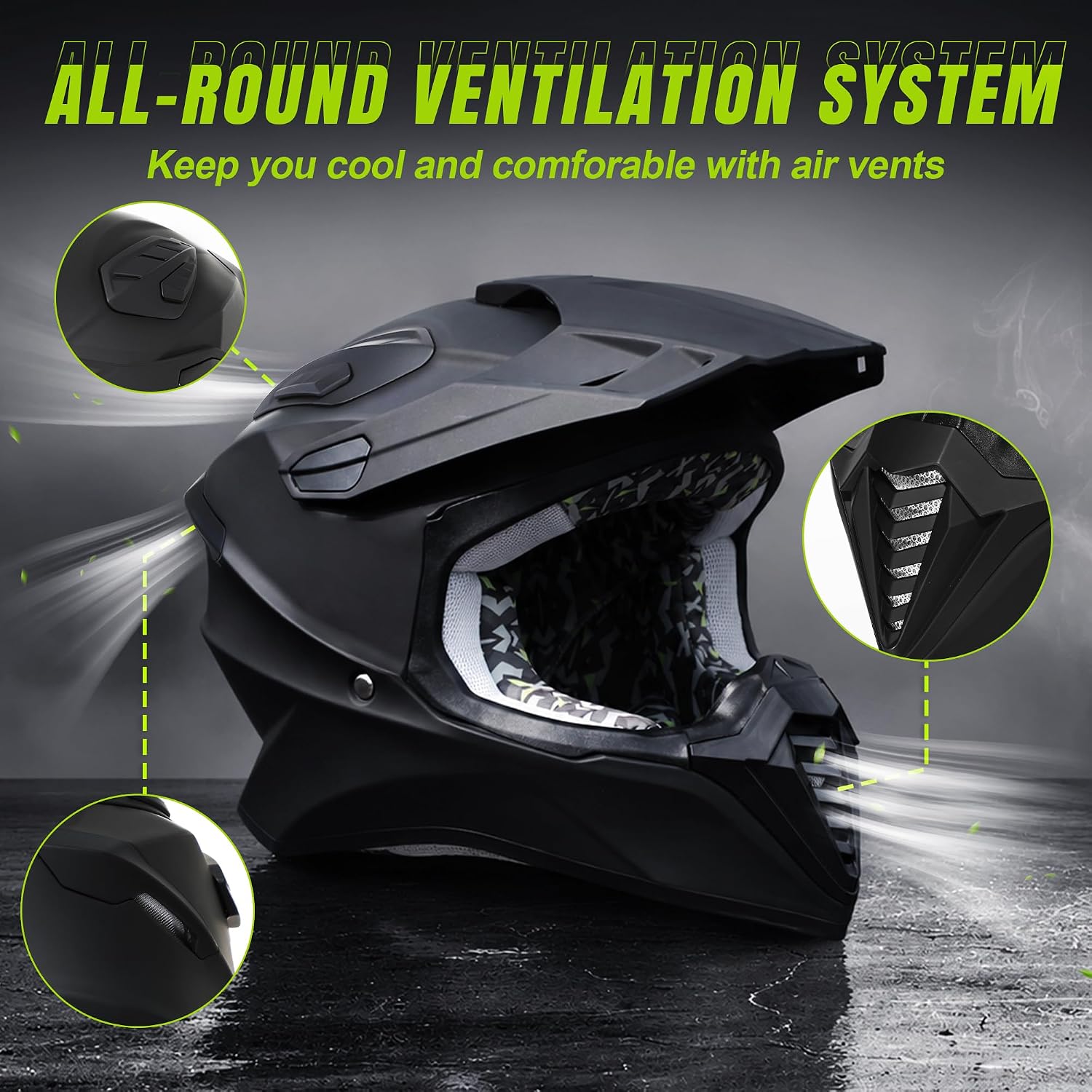 DOT Approved Youth Dirt Bike Helmet with Visor for Kids, Full Face Motocross ATV Helmet Set with Goggles & Gloves, Off-Road Motorcycle Youth BMX Go Kart Riding Gear Set - Image 5