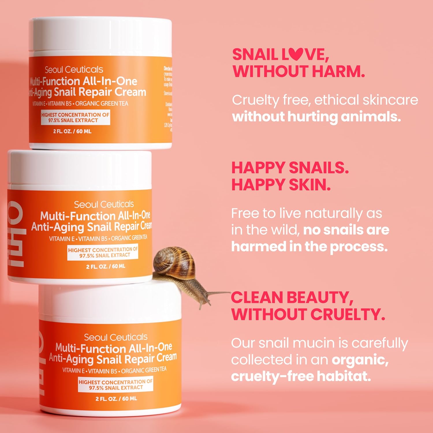 SeoulCeuticals 97.5% Snail Mucin Korean Face Moisturizer Day & Night Cream | 2oz Anti Wrinkle Anti Aging Repair, Natural Organic Cruelty Free Skin Care, K Beauty Facial Skincare for Oily Normal Dry Skin - Image 8