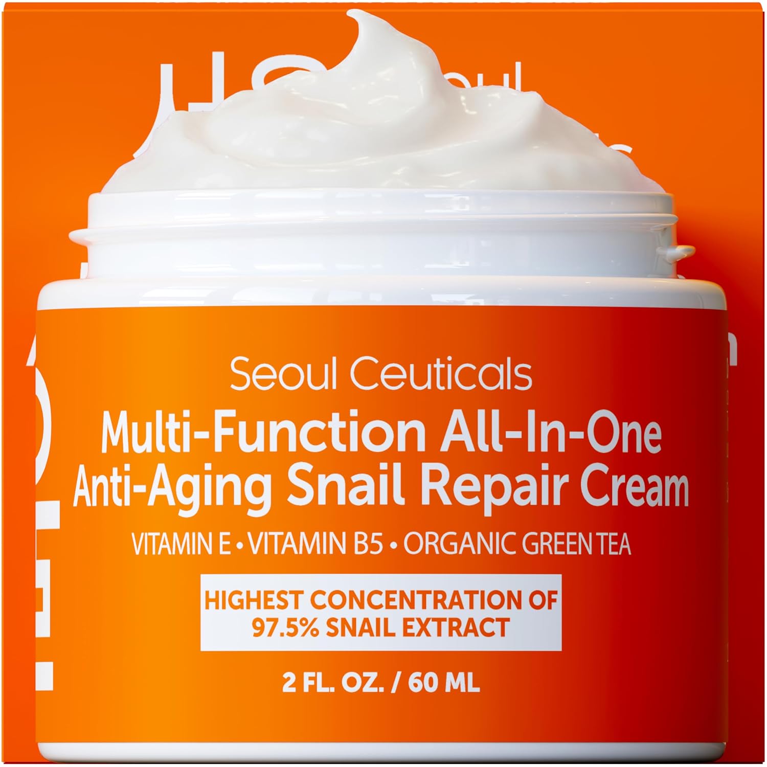 SeoulCeuticals 97.5% Snail Mucin Korean Face Moisturizer Day & Night Cream | 2oz Anti Wrinkle Anti Aging Repair, Natural Organic Cruelty Free Skin Care, K Beauty Facial Skincare for Oily Normal Dry Skin - Image 2