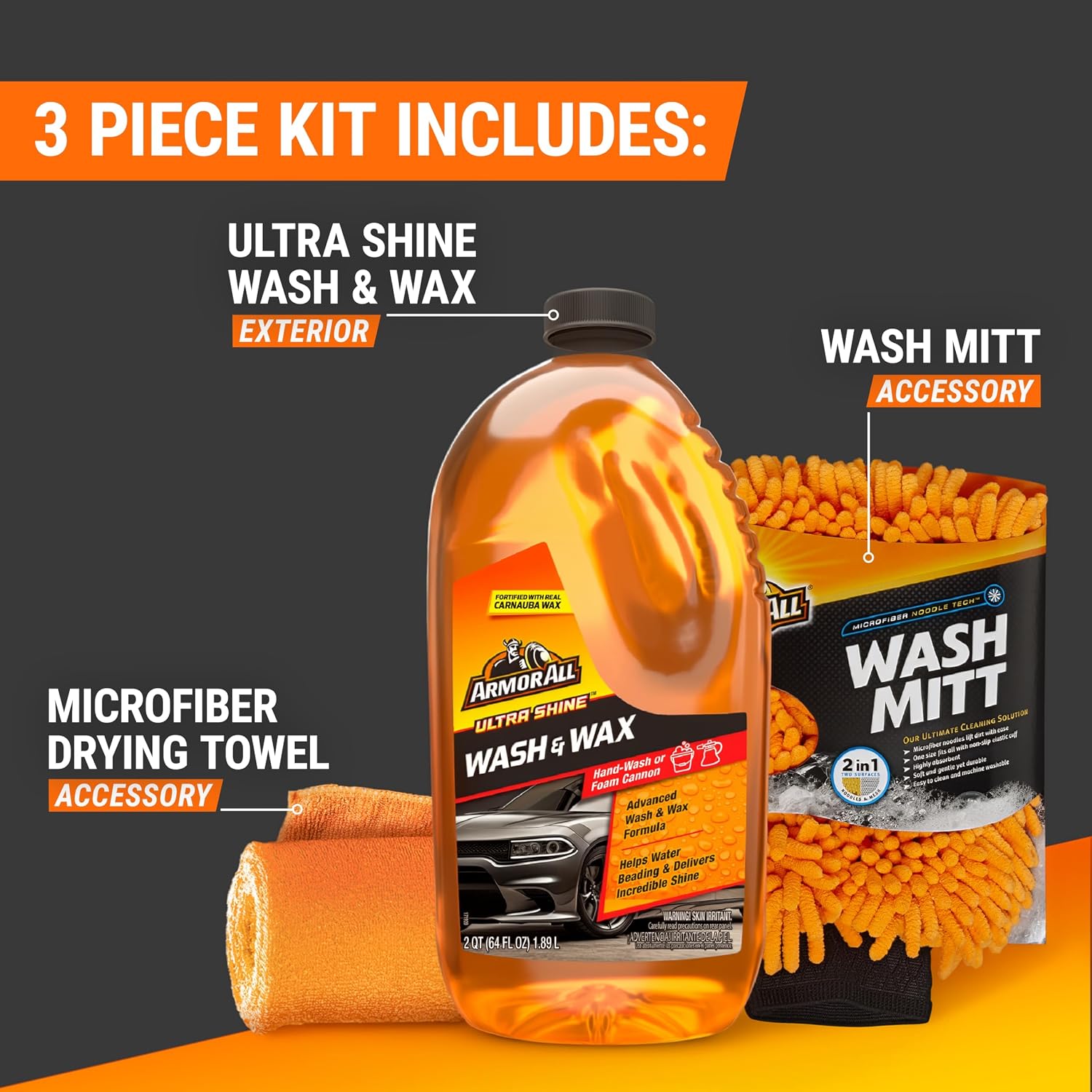 Armor All Cleaning Kit, Car Wash Soap, Wash Mitt & Microfiber Towel | Armor All Cleaning Kit, Car Wash Soap, Wash Mitt & Microfiber Towel - Image 3