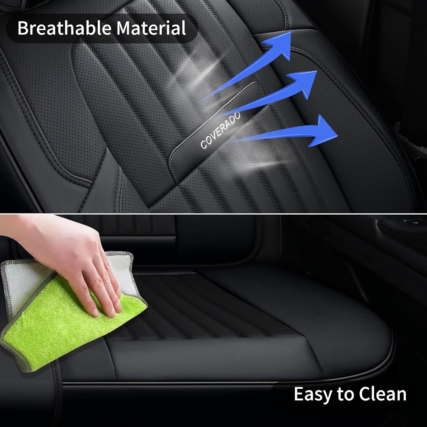 Coverado Seat Covers, Car Seat Covers Front Seats, Car Seat Cover, Car Seat Protector Waterproof, Car Seat Cushion Nappa Leather, Black Seat Covers for Cars Carseat Cover Universal Fit for Most Cars - Image 6
