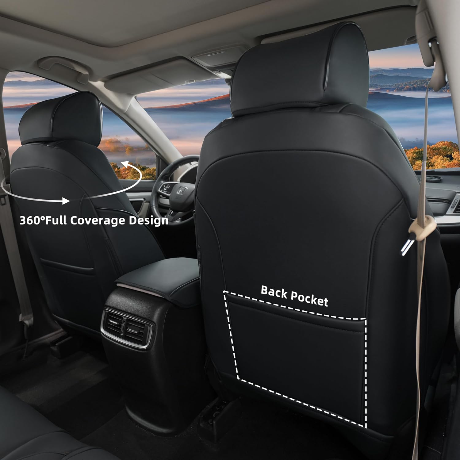 Lolcar CRV Seat Covers Custom Fit for Honda CRV 2017 2018 2019 2020 2021 2022,Leather Car Seat Cover Full Set for Trucks SUV,Waterproof Car Seat Cushion,Faux Leather (Black) - Image 4