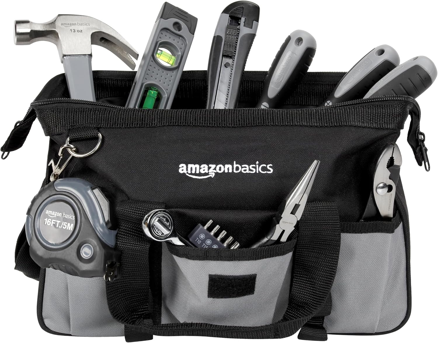 Amazon Basics 65 Piece Home Repair Tool Kit Set With Carrying Bag, Hand Tools, Socket Set, SAE and Metric, Silver, Black - Image 4