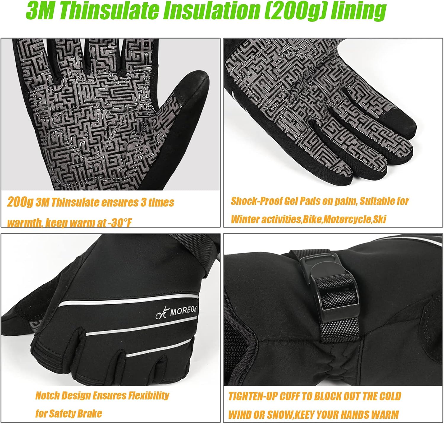Waterproof & Windproof -30°F Winter Gloves for Men/Women, 3M Thinsulate Thermal Gloves Touch Screen Warm Gloves for Skiing,Cycling,Motorcycle,Running - Image 3