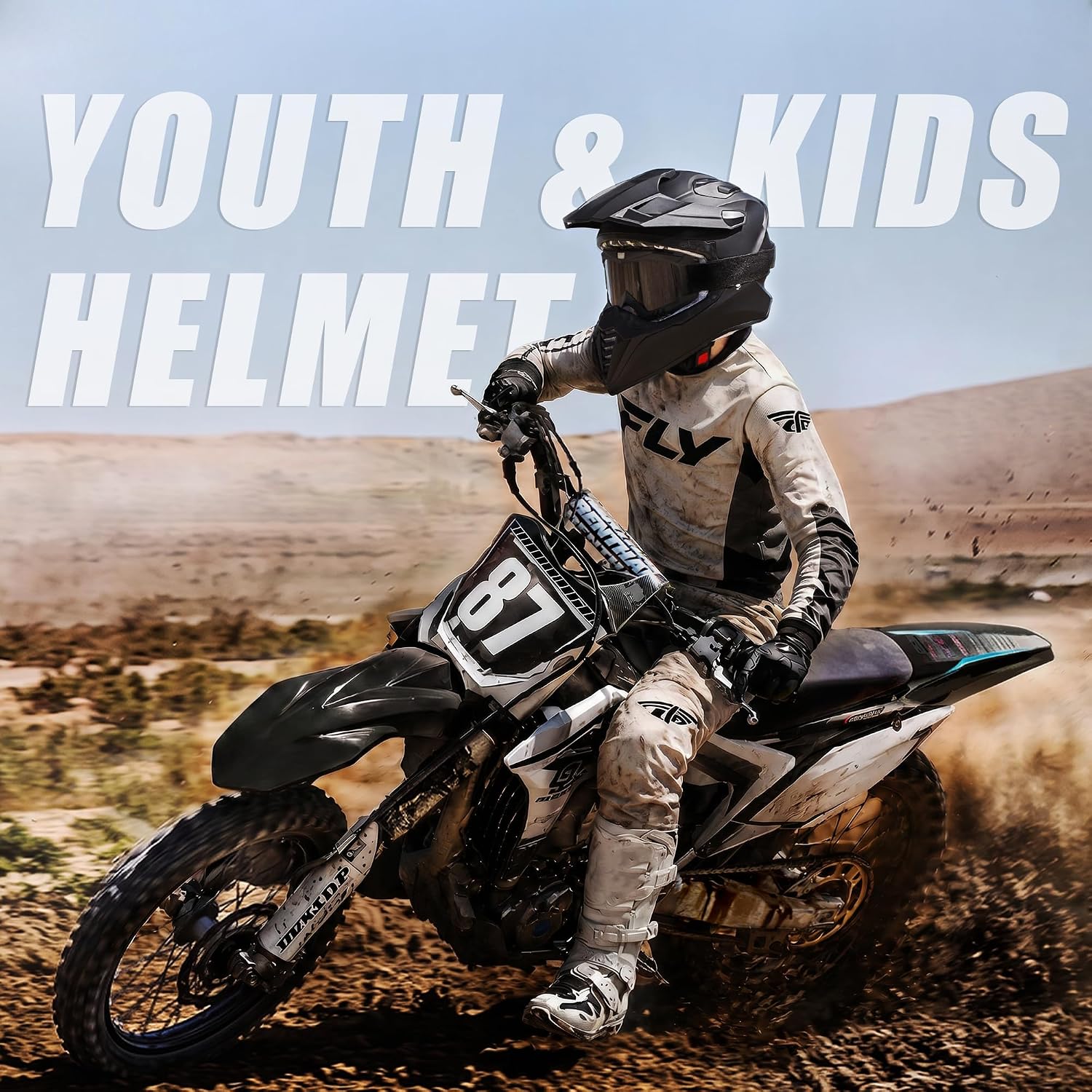 DOT Approved Youth Dirt Bike Helmet with Visor for Kids, Full Face Motocross ATV Helmet Set with Goggles & Gloves, Off-Road Motorcycle Youth BMX Go Kart Riding Gear Set - Image 9
