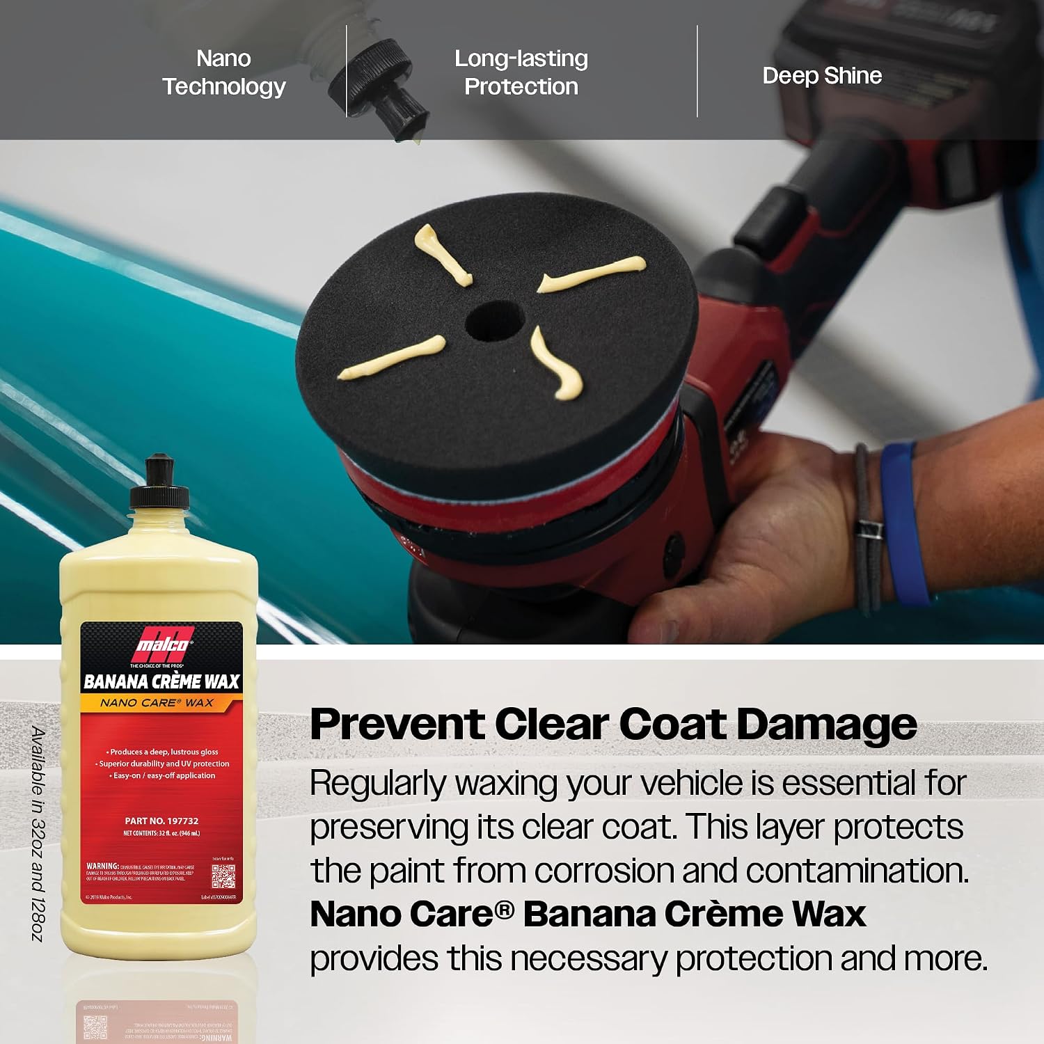 Malco Nano Care Banana Creme Wax - Deep Gloss Shine and Long-Lasting UV Protection/For Automotive, Marine and Industrial Finishes / 32 oz. (197732) - Image 6