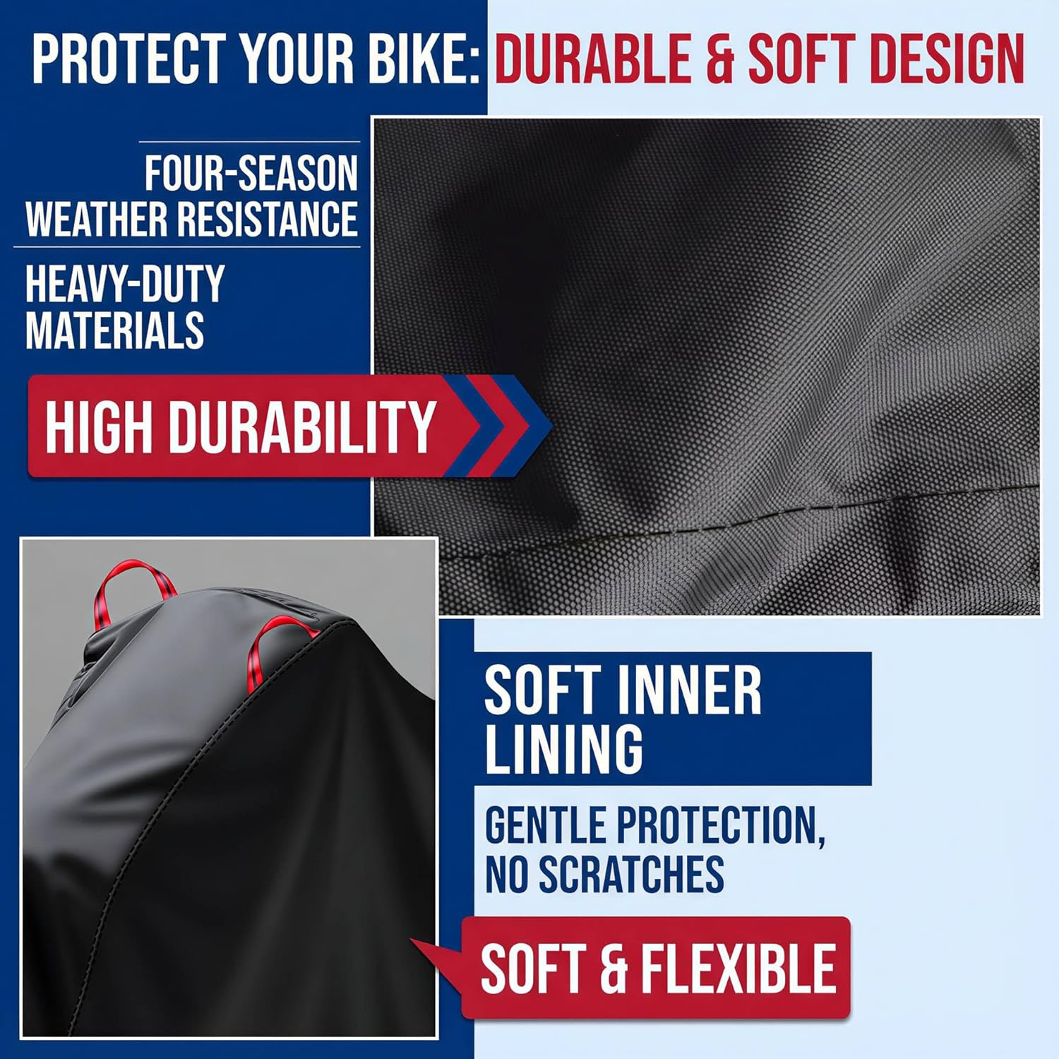 Bike Cover with Side Zipper, 500D Heavy Duty Waterproof Bicycle Cover for Outdoor Storage, Windproof Tie-Down Straps, Reflective Strips, Fits 1–3 Bikes, Mountain, Road & Electric(2bikes) - Image 7