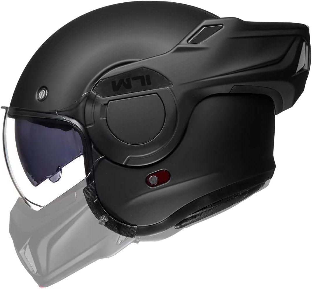 ILM Vintage Full Face Modular Motorcycle Helmet for Adults Men ATV UTV Snowmobile with 180° Reversible Chin Guard DOT ILM-B707(Matte Black, M) - Image 2