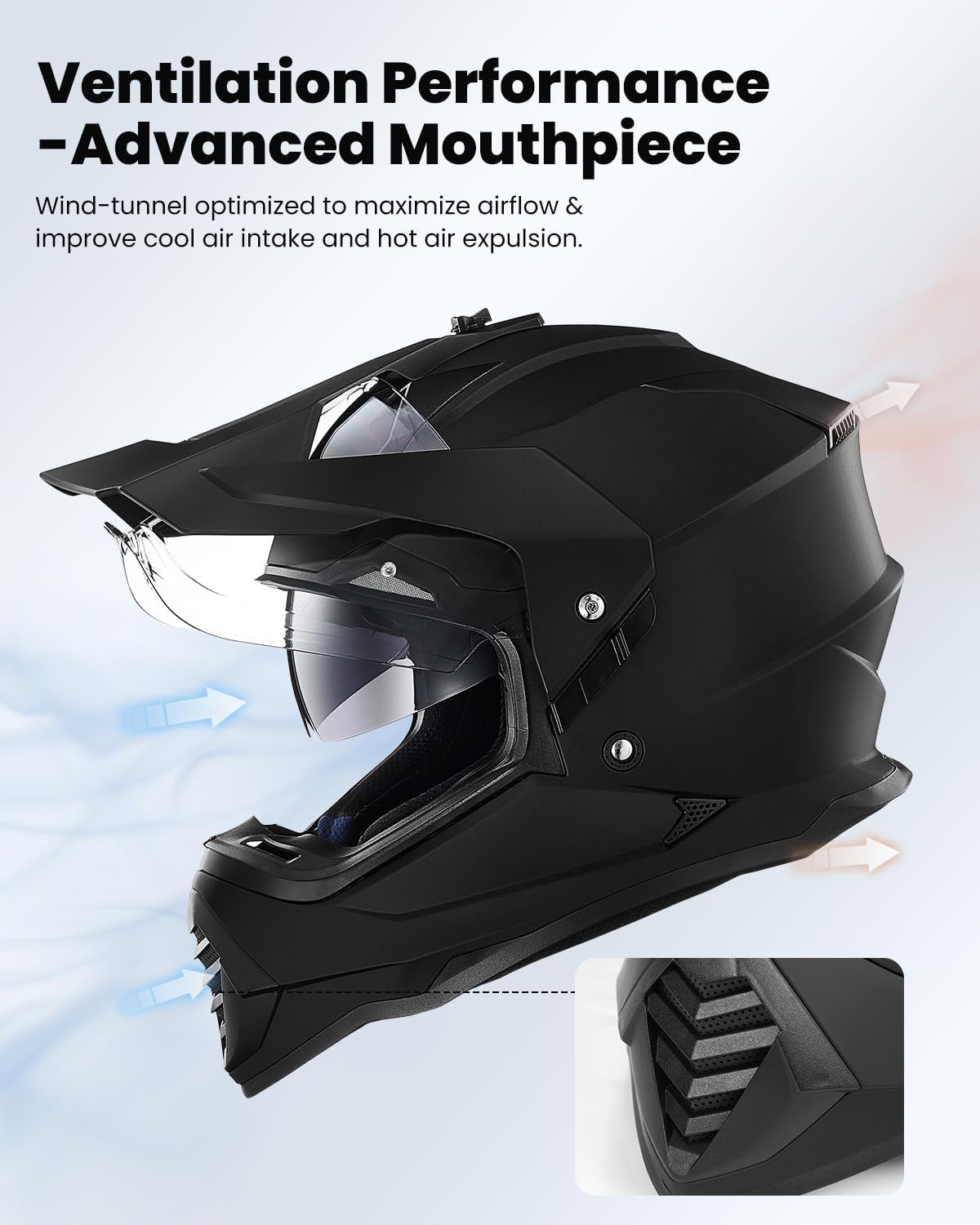 ILM Dual Sport Adventure Motorcycle Helmet with Pinlock Compatible Sun Visor Snowmobile ATV Dirt Bike Off Road Casco Model WS902 (Matte Black, L) - Image 6