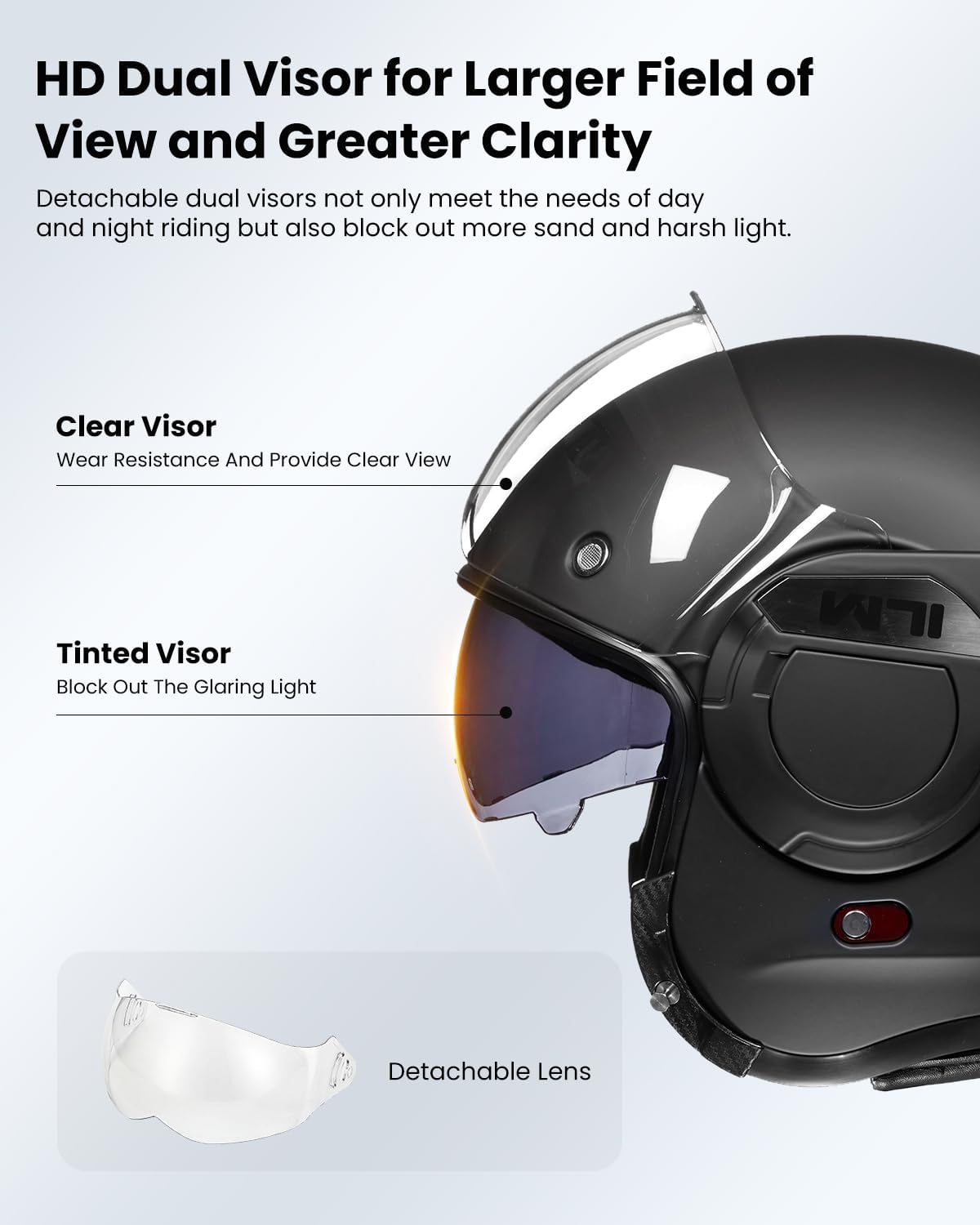 ILM Vintage Full Face Modular Motorcycle Helmet for Adults Men ATV UTV Snowmobile with 180° Reversible Chin Guard DOT ILM-B707(Matte Black, M) - Image 5