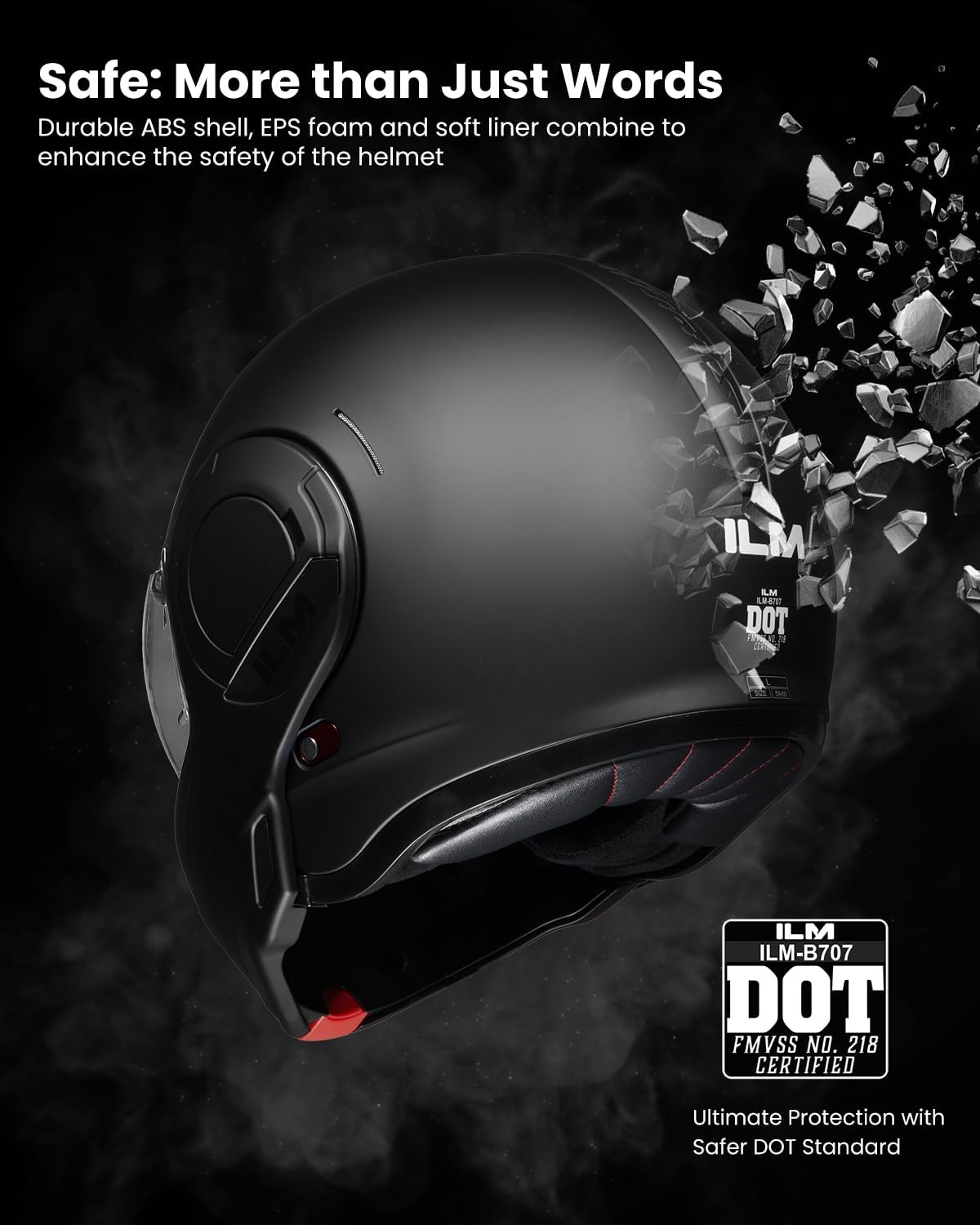 ILM Vintage Full Face Modular Motorcycle Helmet for Adults Men ATV UTV Snowmobile with 180° Reversible Chin Guard DOT ILM-B707(Matte Black, M) - Image 4