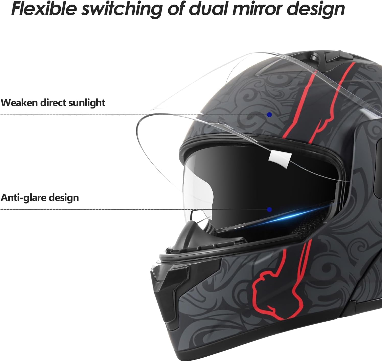 DOT Approved Full Face Modular Flip-Up Dual Visor Motorcycle Helmet for Adult Men Women, Lightweight ABS Shell & Ventilated, Street Bike ATV - Image 7