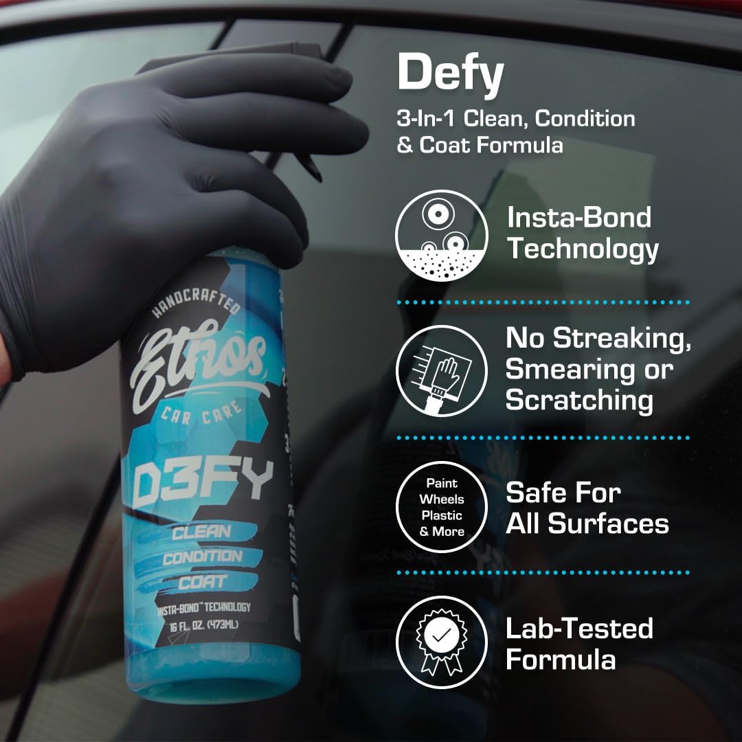 Ethos Defy - 3 in 1 Ceramic Coating - Waterless Car Wash Spray & Wax - Car Wax Spray Rnseless Wash - Hydrophobic Top Coat - Polish & Polymer Paint Sealant Protection - with Insta-Bond Technology - Image 3