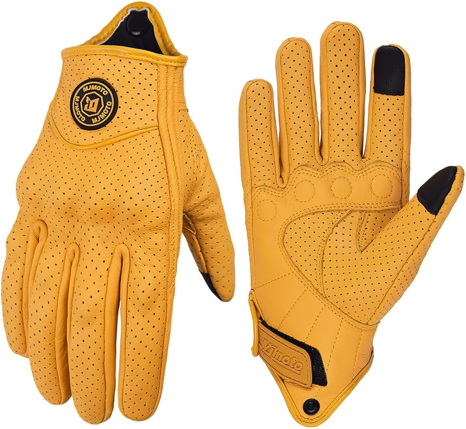 Classic Goat Leather Motorcycle Gloves, Touchscreen Breathable Summer Riding Gear for Men and Women - Image 2