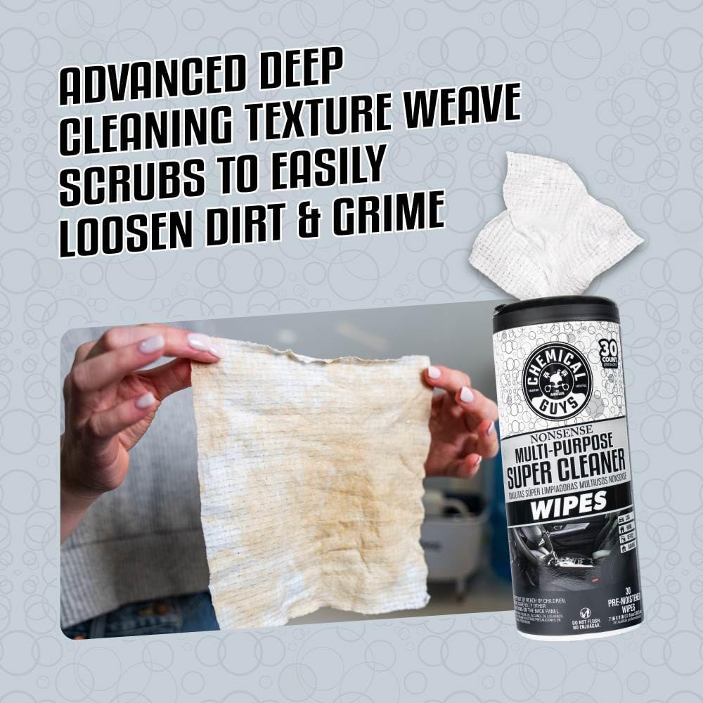 Chemical Guys, Nonsense Colorless All-Purpose Cleaner Wipes, 30 Ct Canister | Colorless, residue-free wipes clean vinyl, rubber, plastic, leather, carpet and upholstery, thirty per canister - Image 7