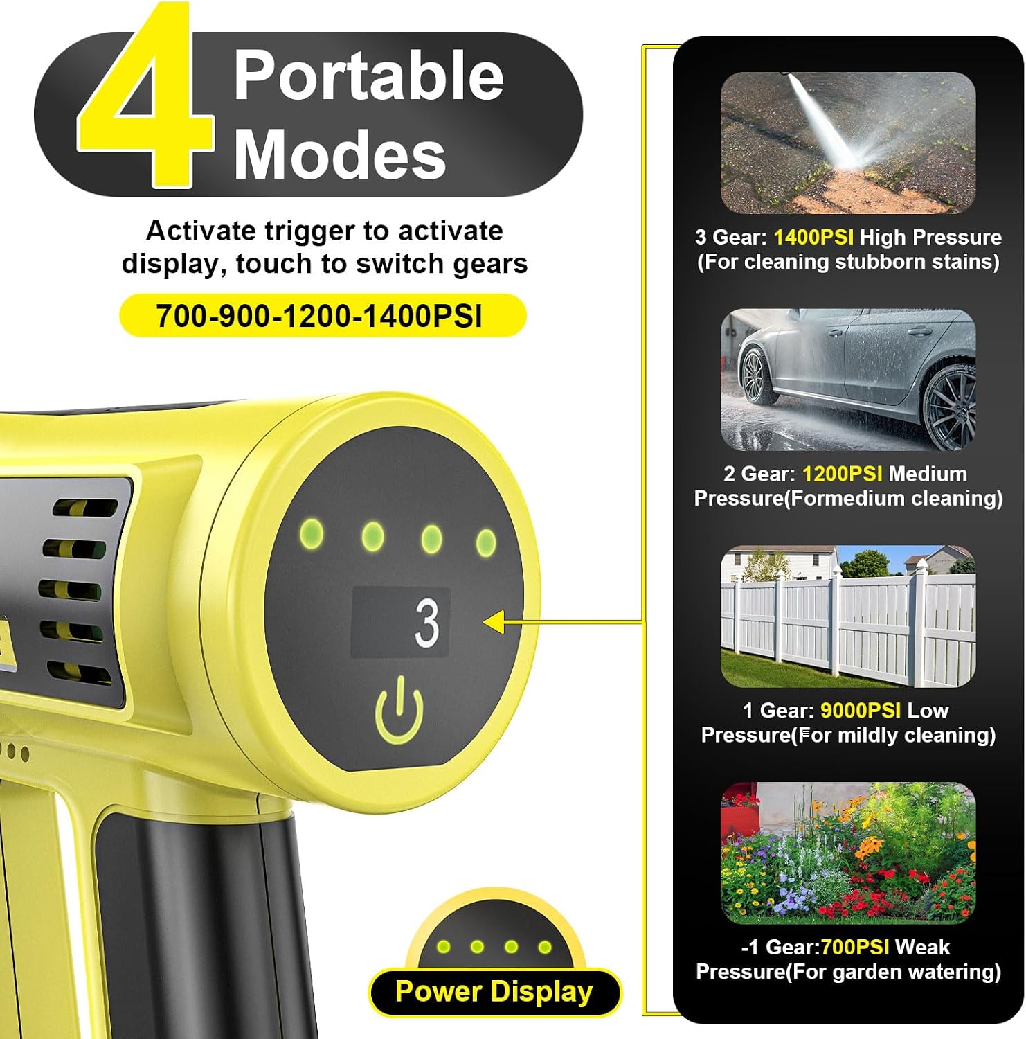 Cordless Portable Washer, Brushless Motor, 4 Speed Modes, 6-in-1 Swivel Nozzle, 2 x 4.0 Ah Batteries, 5 m Hose, Lightweight Handheld Car Washer for Home, Garden - Image 4