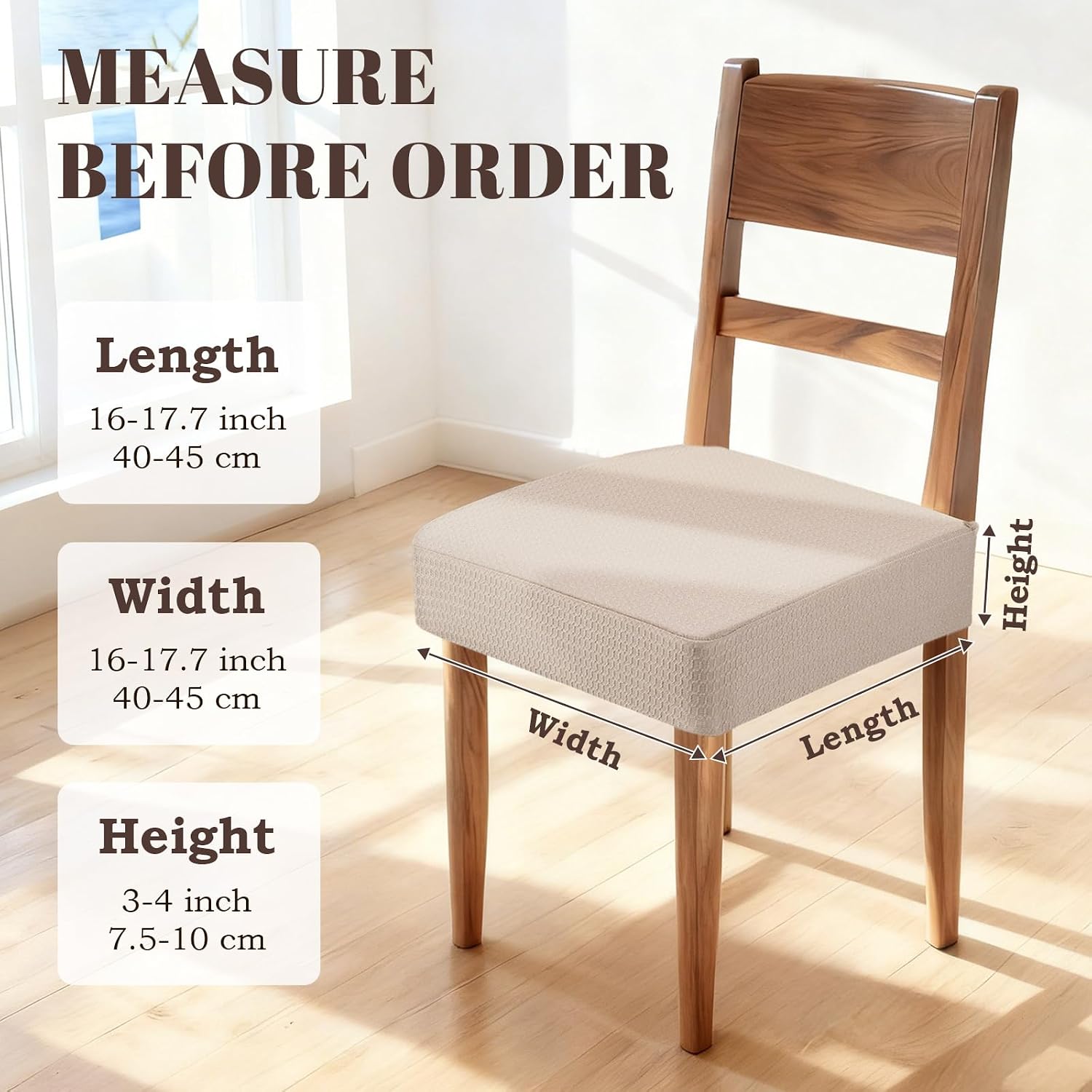 Songrey Waterproof Chair Covers for Dining Chairs, Set of 4, Taupe | No Rear Seat Covers for Dining Room , Chair Protector Slipcover, Stretch Removable Washable - Image 7