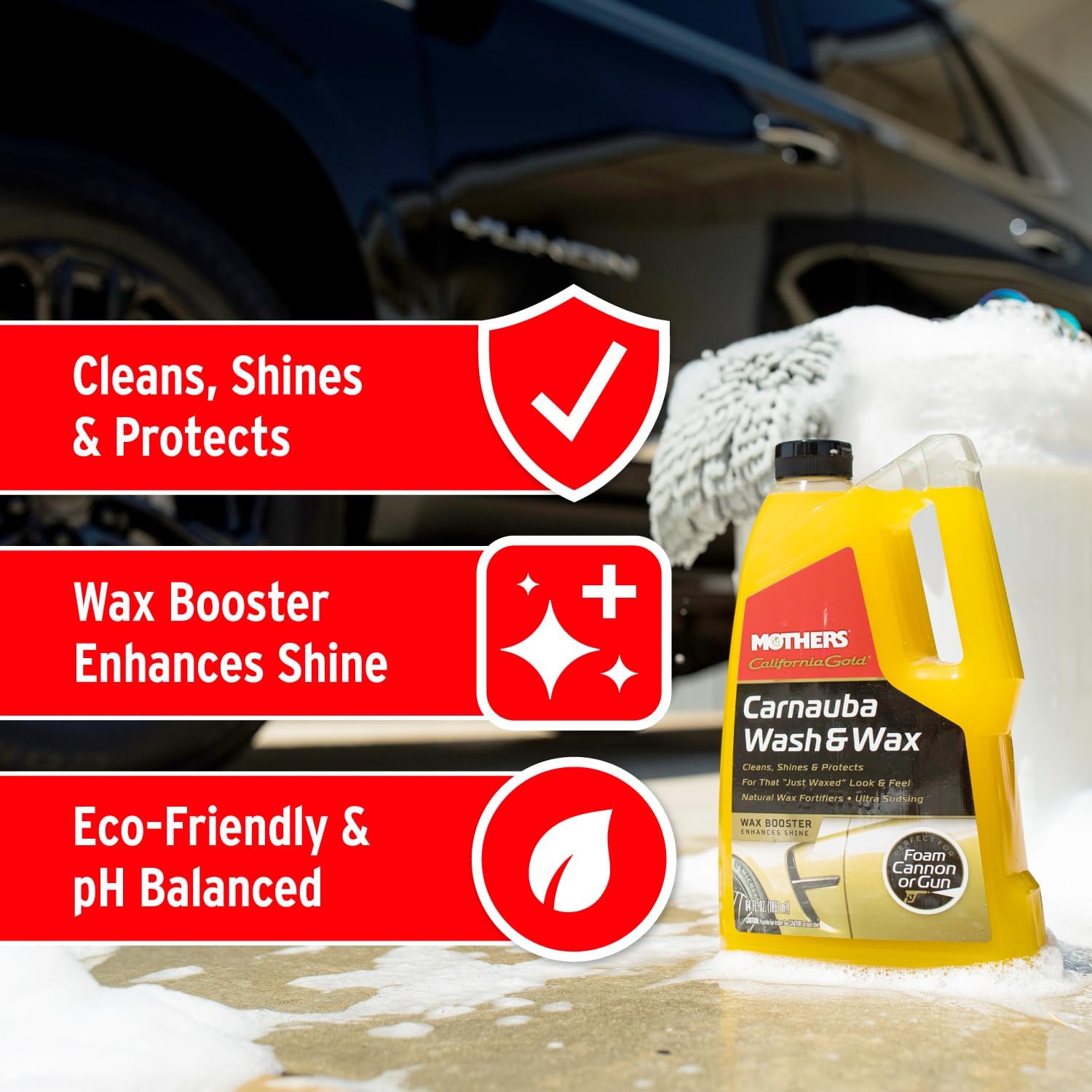 Mothers California Gold Carnauba Wash & Wax, 64 oz. (05674) | Cleans, Shines & Protects, Gentle, pH Balanced, Ultra-Sudsy, Spot-Free, Brilliant Finish, Won't Strip Wax or Ceramic - Image 4