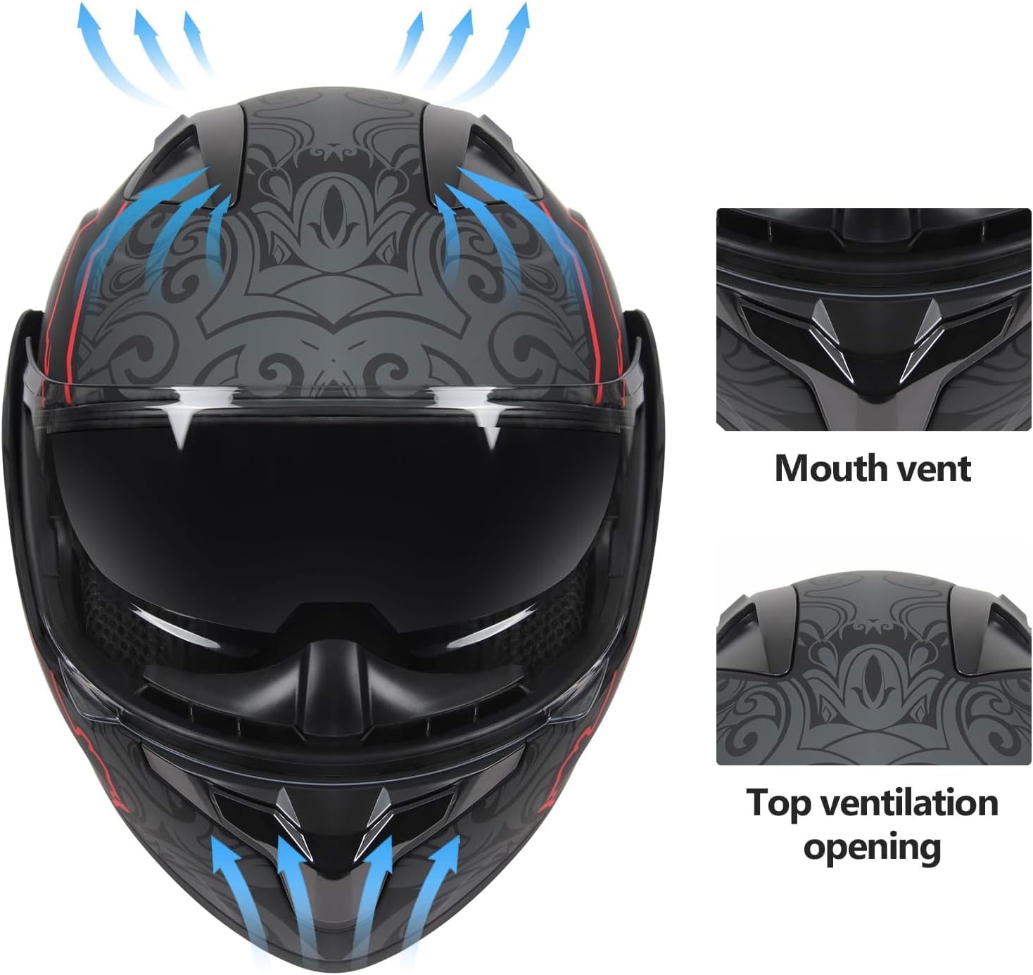DOT Approved Full Face Modular Flip-Up Dual Visor Motorcycle Helmet for Adult Men Women, Lightweight ABS Shell & Ventilated, Street Bike ATV - Image 5
