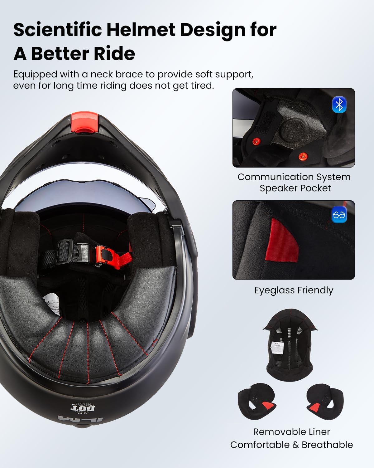 ILM Vintage Full Face Modular Motorcycle Helmet for Adults Men ATV UTV Snowmobile with 180° Reversible Chin Guard DOT ILM-B707(Matte Black, M) - Image 6
