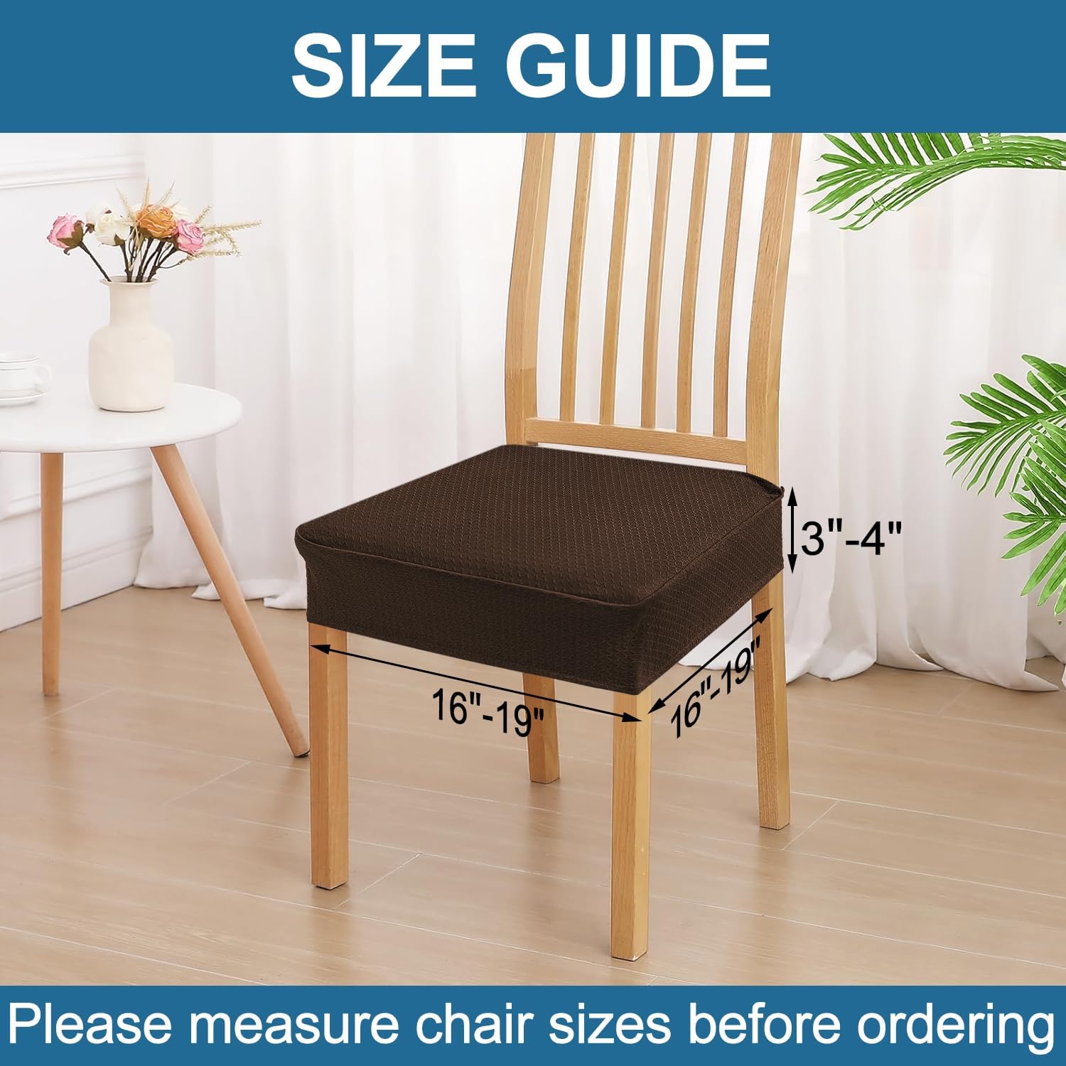 Smiry Waterproof Seat Covers for Dining Room Chairs, No Rear Covers | Stretch Jacquard Removable Washable Chair Seat Slipcovers Protector, Set of 4, Brown - Image 3