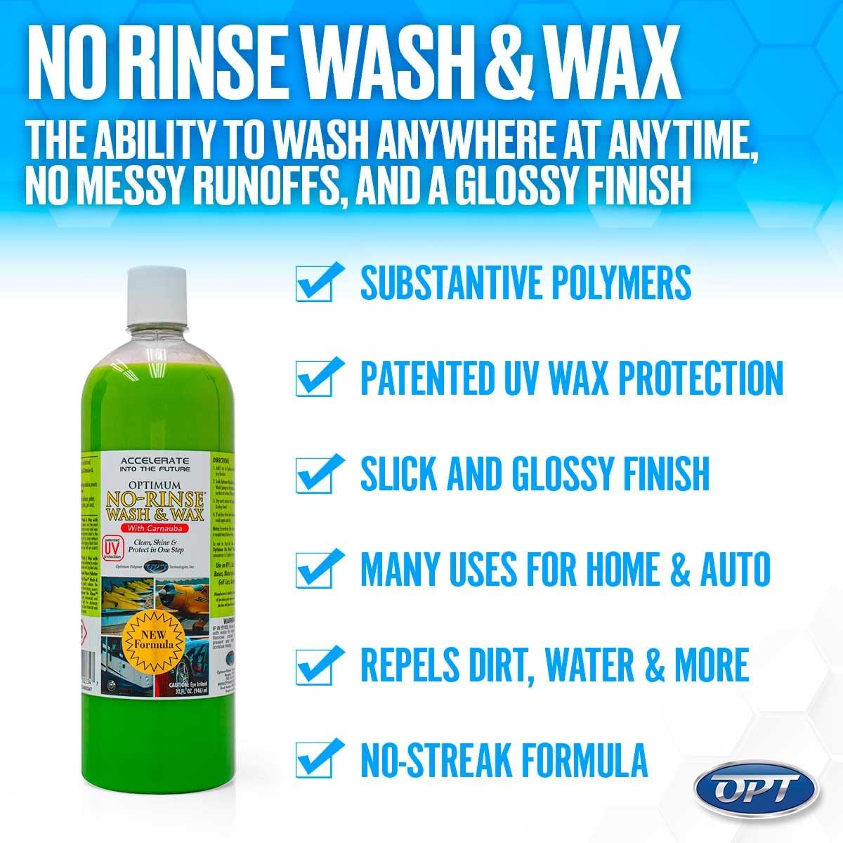 Optimum No Rinse Wash and Wax – Rinseless Car Wash Formulated with Carnauba Wax with UV Protection - For Cars, RVs, Trucks, Motorcycles and more (32 Oz) - Image 5