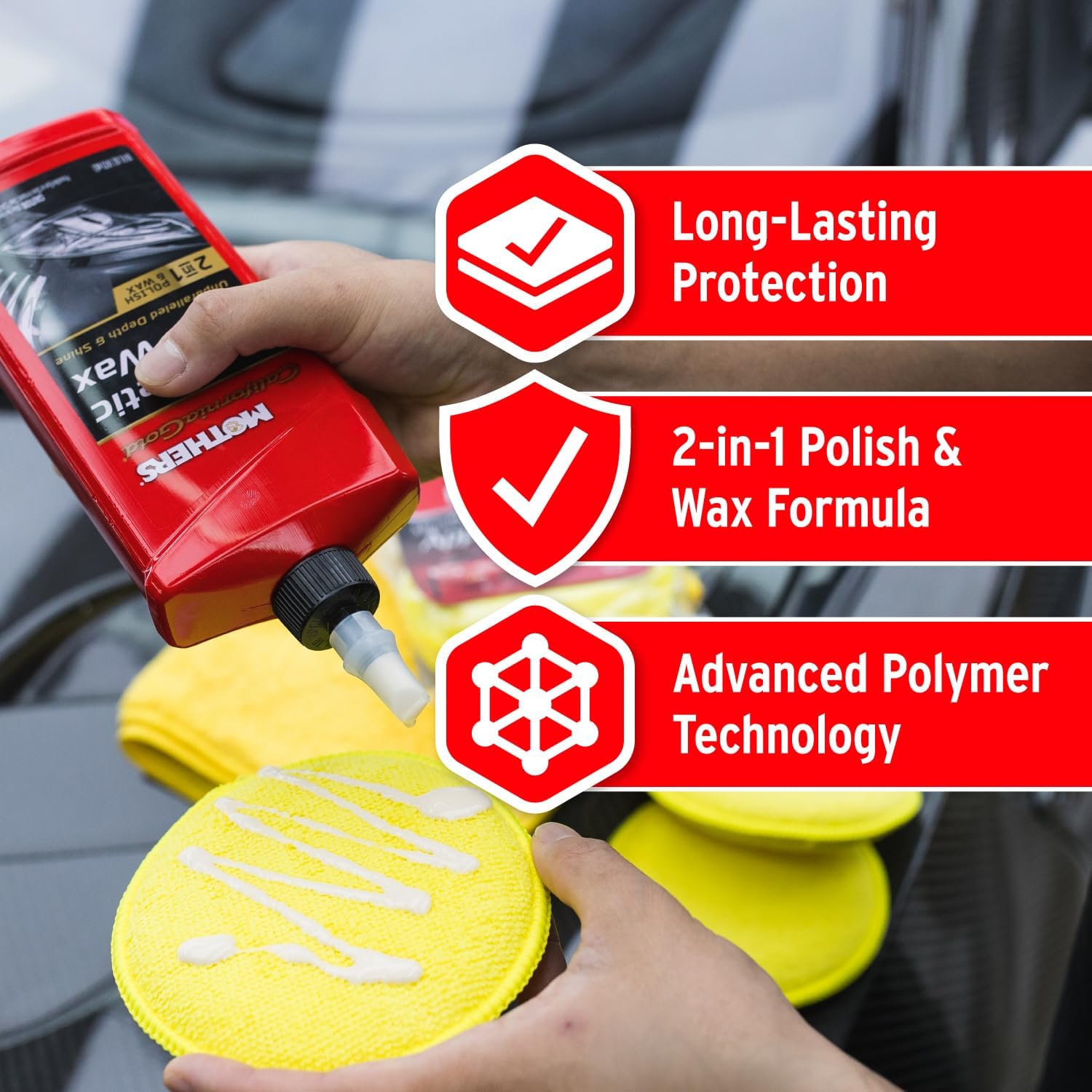 Mothers California Gold Synthetic Wax, 16 oz. (05716) | Long-Lasting Protection, Micro-Encapsulated Polymers, Polishes, Enhances Depth, Gloss & Shine, Easy-to-apply 2 in 1 Formula - Image 4