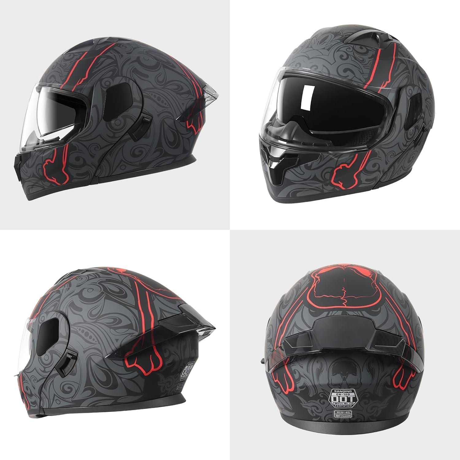 DOT Approved Full Face Modular Flip-Up Dual Visor Motorcycle Helmet for Adult Men Women, Lightweight ABS Shell & Ventilated, Street Bike ATV - Image 4