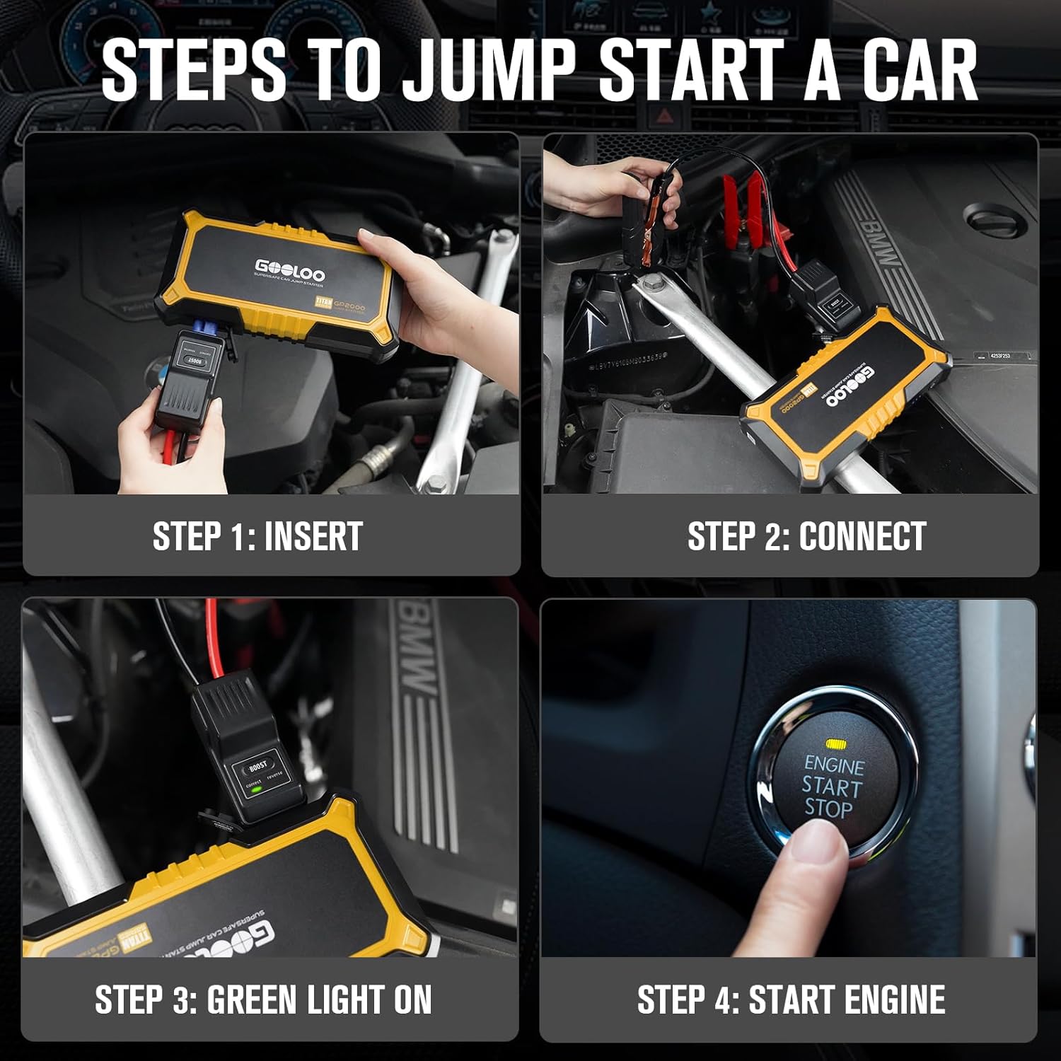 GOOLOO New GP2000 Jump Starter 2000A Car Starter Battery Pack (Up to 8.0L Gas, 6.0L Diesel Engine),12V Car Battery Charger Jumper Starter, Supersafe Portable Lithium Jump Box with USB Quick Charge - Image 8