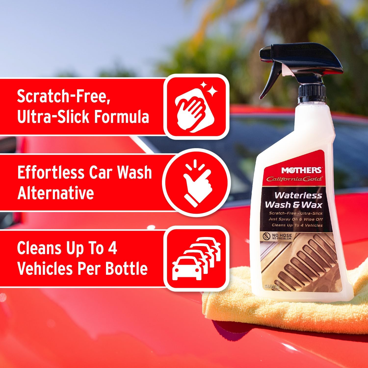 Mothers California Gold Waterless Wash & Wax, 24 oz. (05644) | Quick & Easy Car Care Without Water, Spray On & Wipe Off Ultra-Slick Formula Safely Removes Dirt & Grime Scratch-Free - Image 4