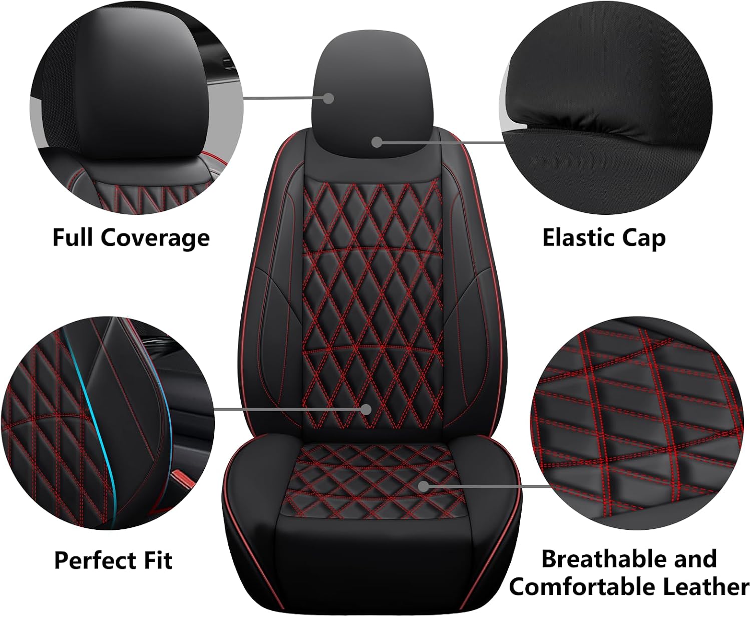 Leather Car Seat Covers,Universal Fit for Most Cars,SUVs and Sedans,Waterproof Luxury Leatherette Cushions, 5 Seats Protectors (Black and Red, Full Set-5 Seats(Front and Rear)) - Image 4