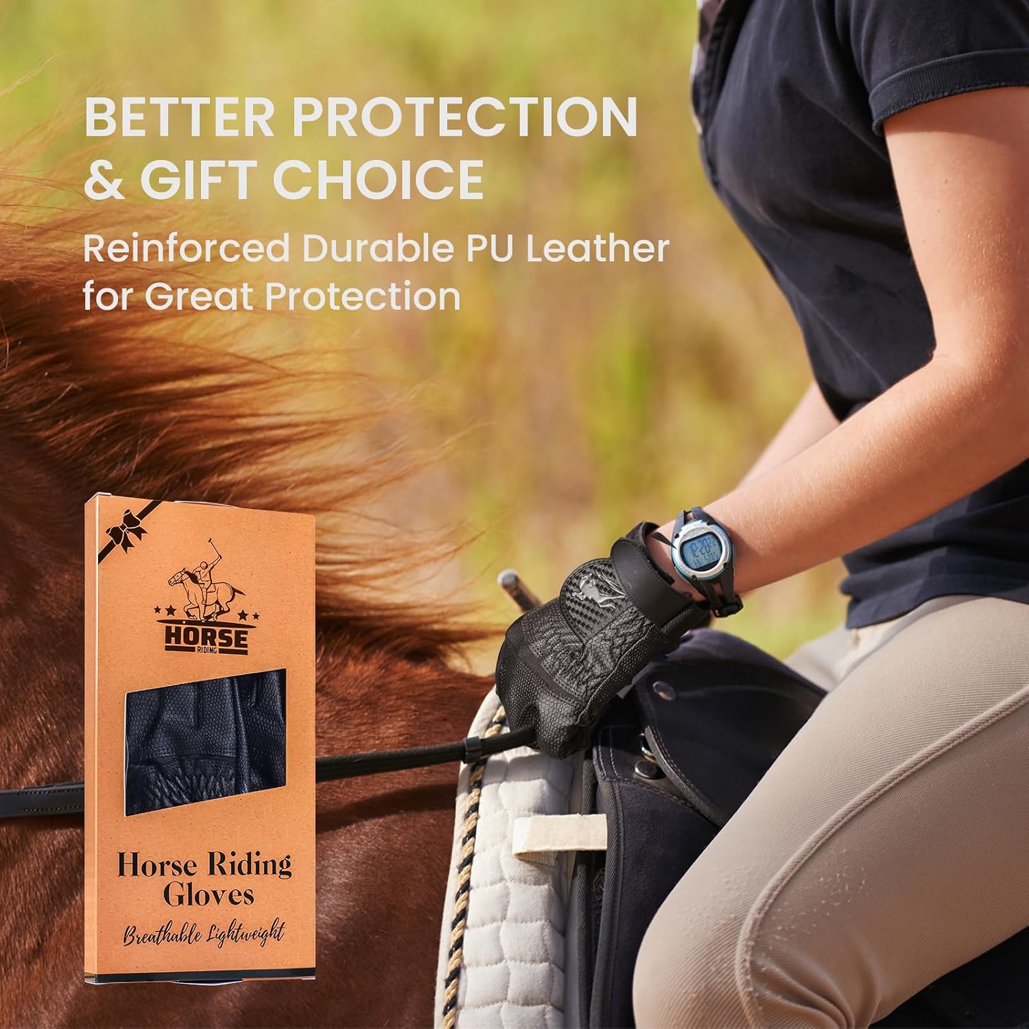 FINGER TEN Horse Riding Gloves Women Premium Pu Leather Equestrian Horseback Comfortable Grip Ladies Girls Glove Lightweight Breathable Touchscreen Stretchable for Outdoor Sport - Image 5