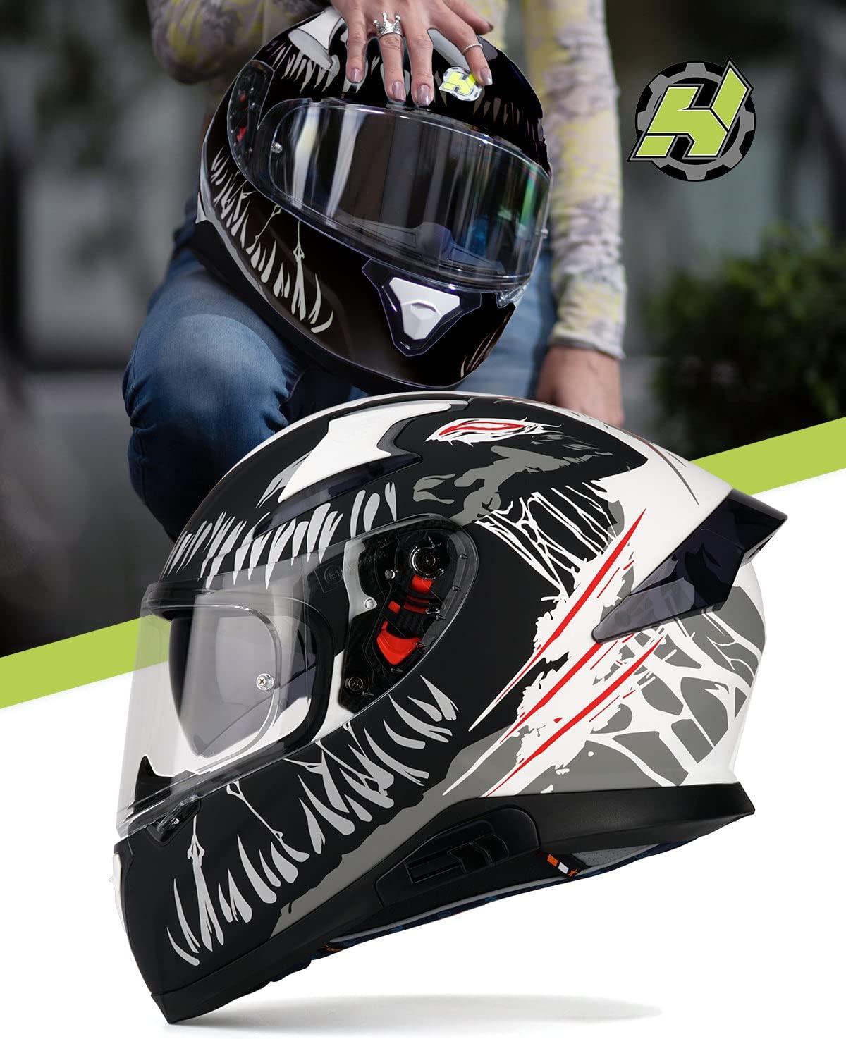 HAX Full Face Motorcycle DOT Approved Helmet with Dual Rear Wing and Pinlock Ready - Lightweight and Durable Motorbike Street Bike Helmet for Adults (Impulse Devour Black,S) - Image 3
