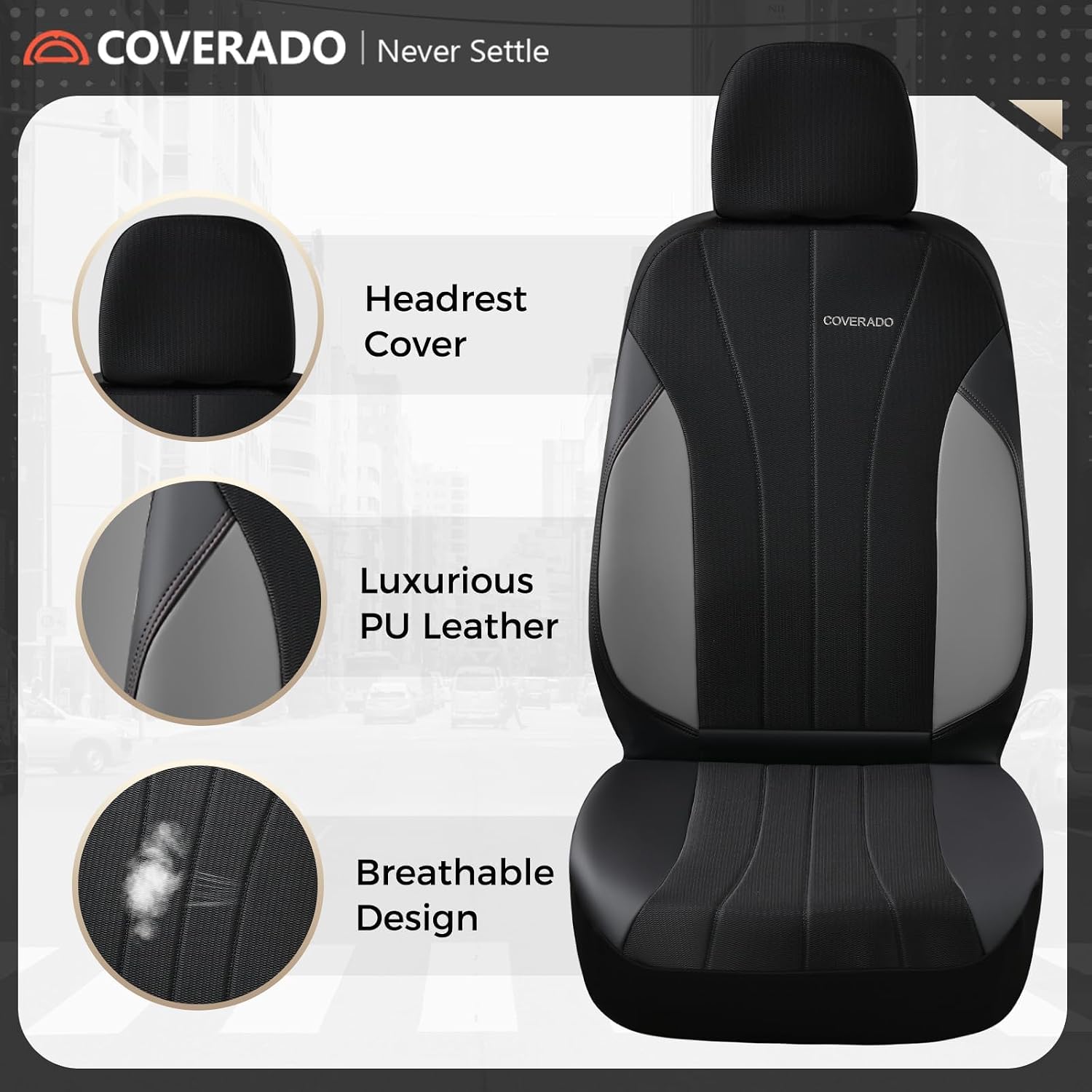 Coverado Automotive Seat Cover Full Set, Front and Rear Seat Covers, Waterproof Leather Seat Covers 5 Seats, Luxury Car Seat Protectors Universal Fit for Most Vehicles, SUV, Truck, Sedan - Image 5