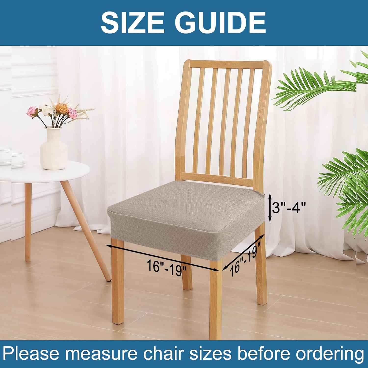 Smiry Waterproof Seat Covers for Dining Room Chairs, No Rear Covers | Stretch Jacquard Removable Washable Chair Seat Slipcovers Protector, Set of 4, Taupe - Image 3