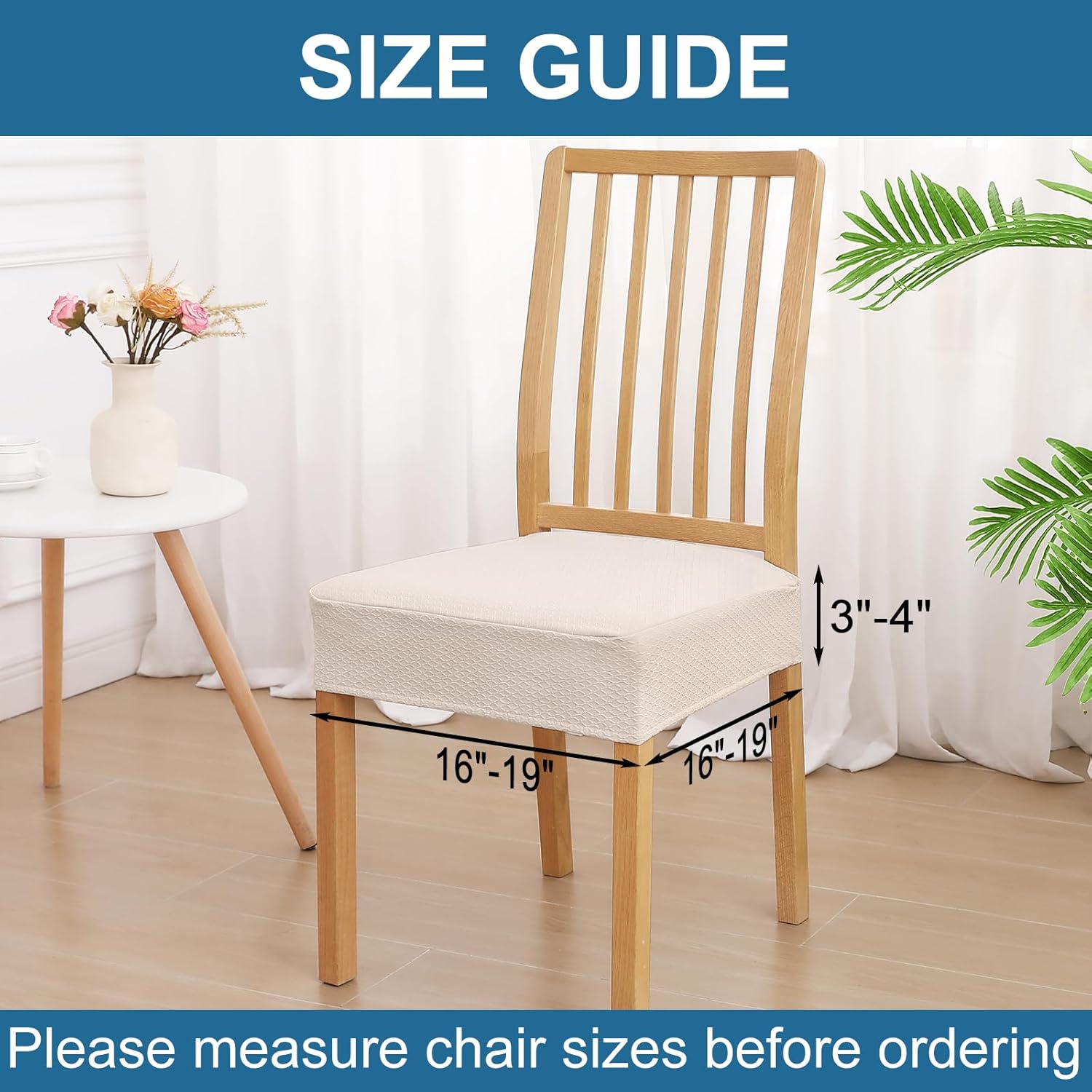 Smiry Waterproof Seat Covers for Dining Room Chairs, No Rear Covers | Stretch Jacquard Removable Washable Chair Seat Slipcovers Protector, Set of 4, Beige - Image 3