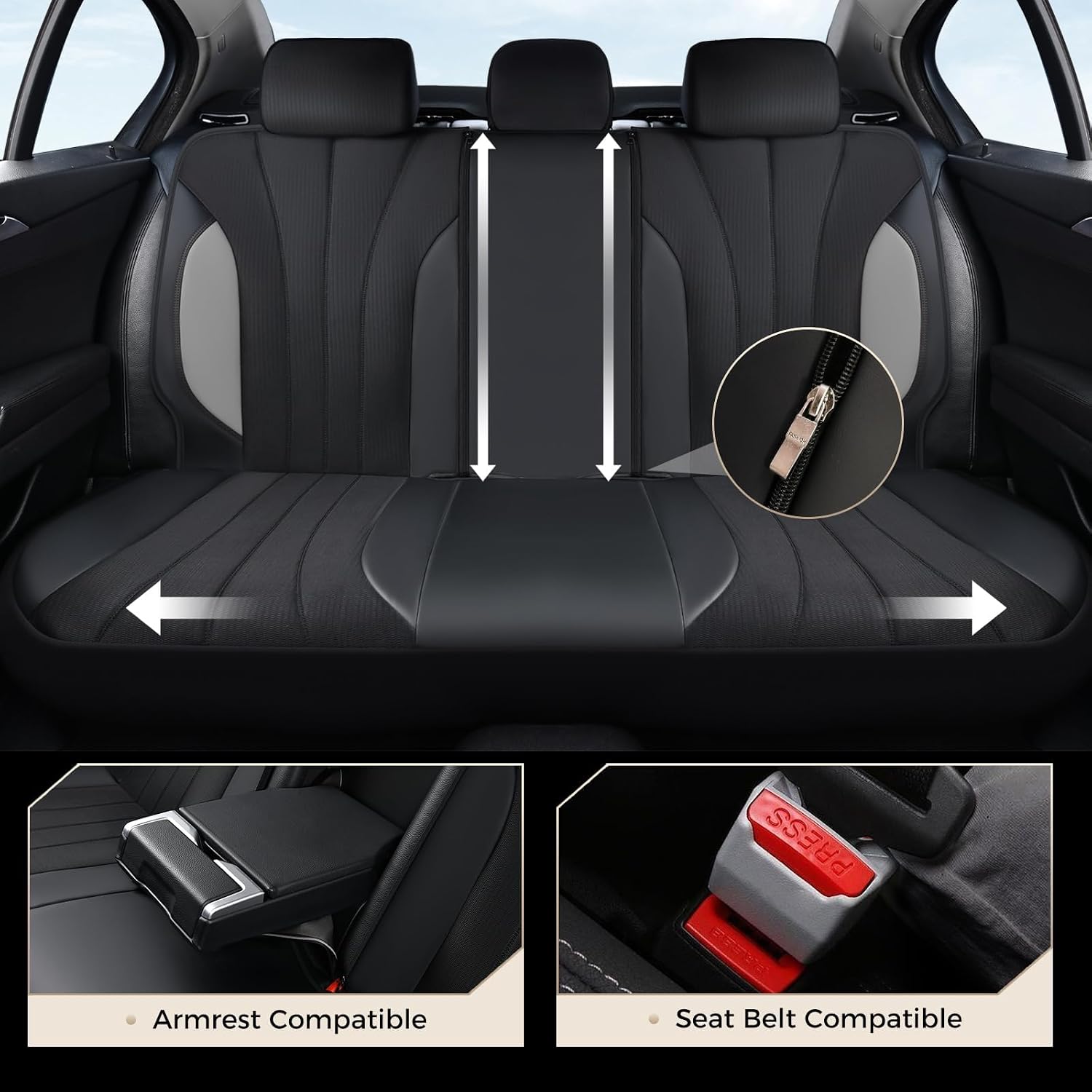 Coverado Automotive Seat Cover Full Set, Front and Rear Seat Covers, Waterproof Leather Seat Covers 5 Seats, Luxury Car Seat Protectors Universal Fit for Most Vehicles, SUV, Truck, Sedan - Image 4