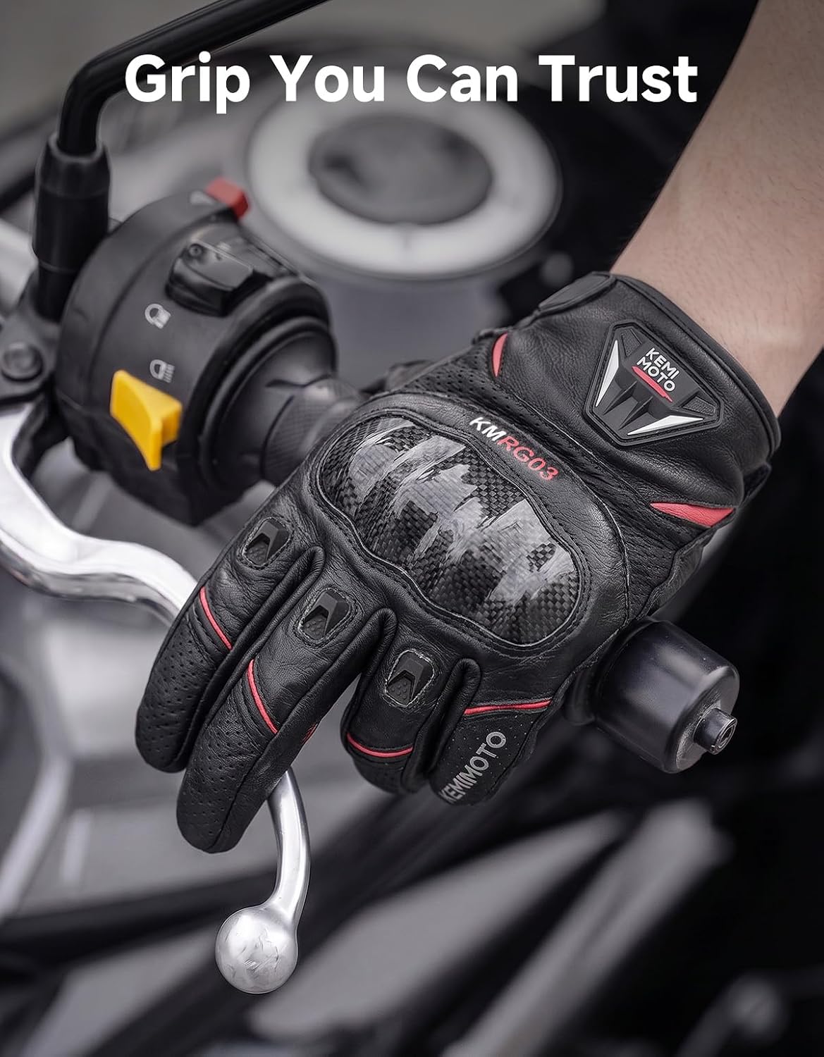 KEMIMOTO Sheepskin Leather Motorcycle Gloves for Men, Protective Motorcycle Gloves for Motocross Motorbike Dirt Bike Bicycle Racing ATV UTV - Image 3