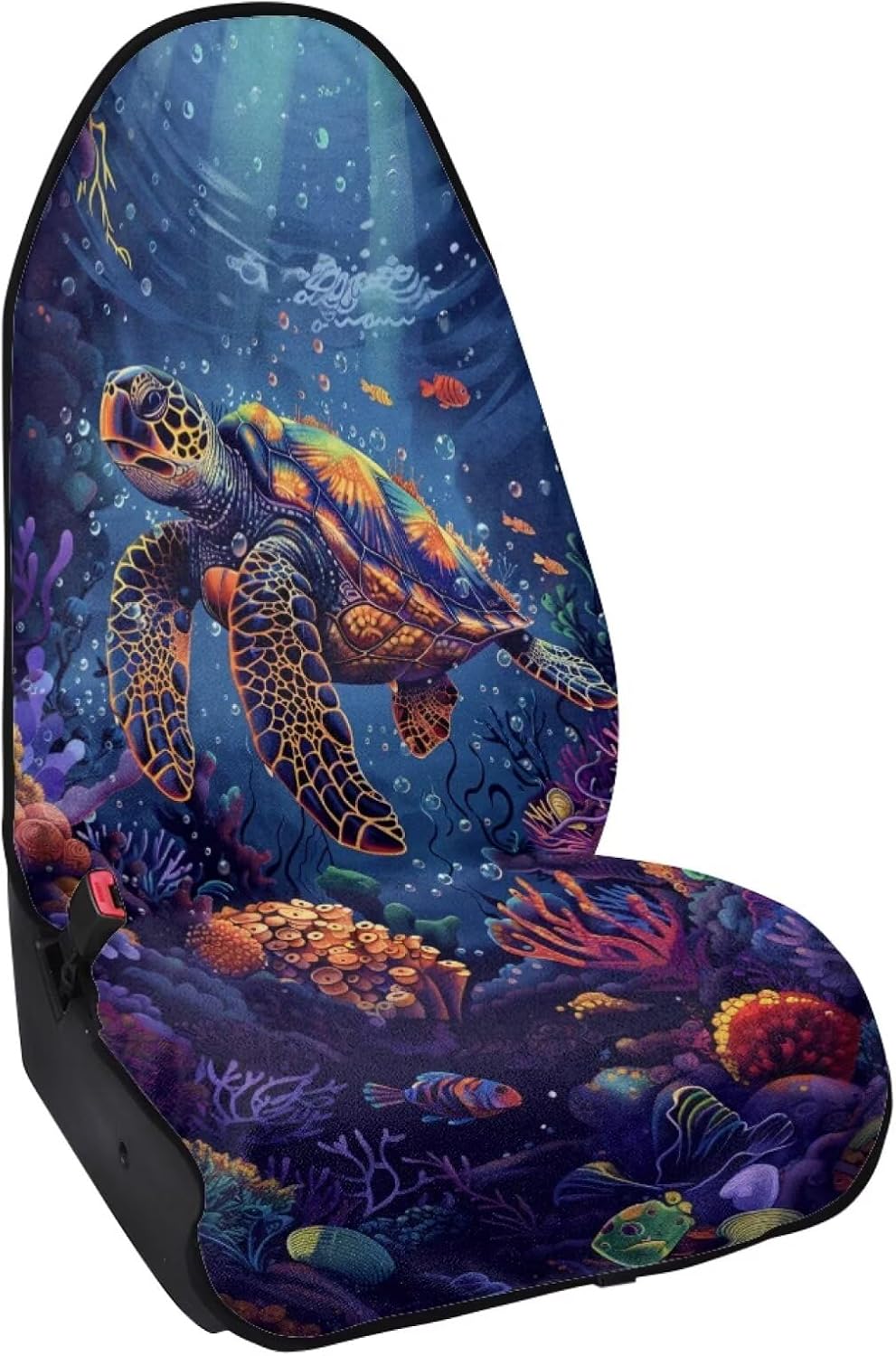 Sea Turtle Print Sweating Car Seat Hoodies,Coral Printed Towel Car Seat Cover for Auto,Waterproof Bucket Towel Automotive Seat Covers Fits Most Car Truck SUV Van - Image 3