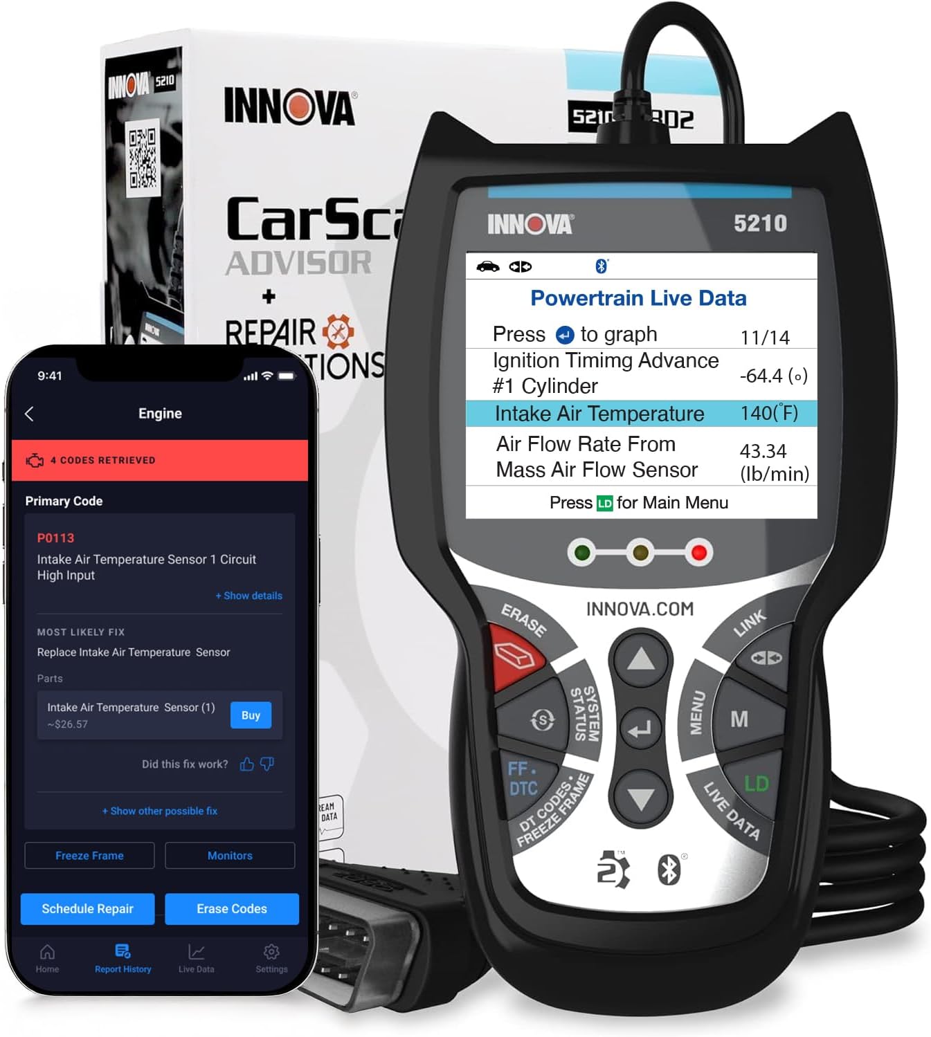 Innova 5210 OBD2 Scanner & Engine Code Reader, Battery Tester, Live Data, Oil Reset, Car Diagnostic Tool for Most Vehicles, Bluetooth Compatible with America's Top Car Repair App - Image 2