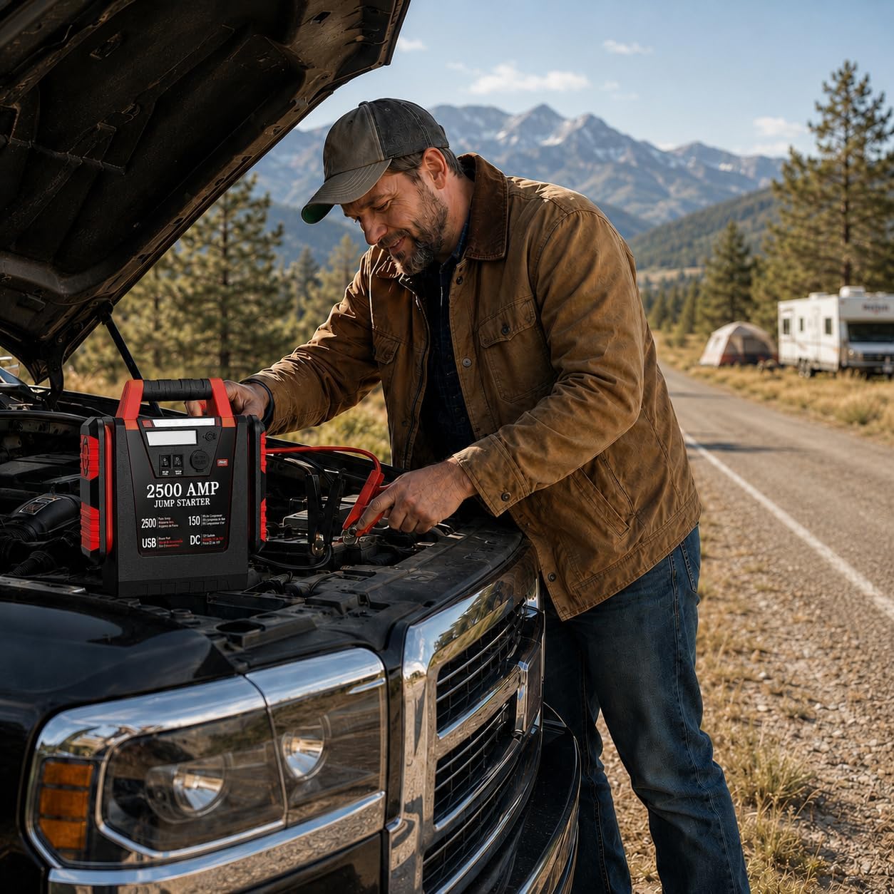 2500A Peak Car Jump Starter with 150PSI Air Compressor, 12V Battery Jump Box for Car, Truck, SUV (Up to 8.0L Gas/Diesel Engines), 20000mAh Portable Power Pack with DC/USB, 500LM Work Light - Image 10