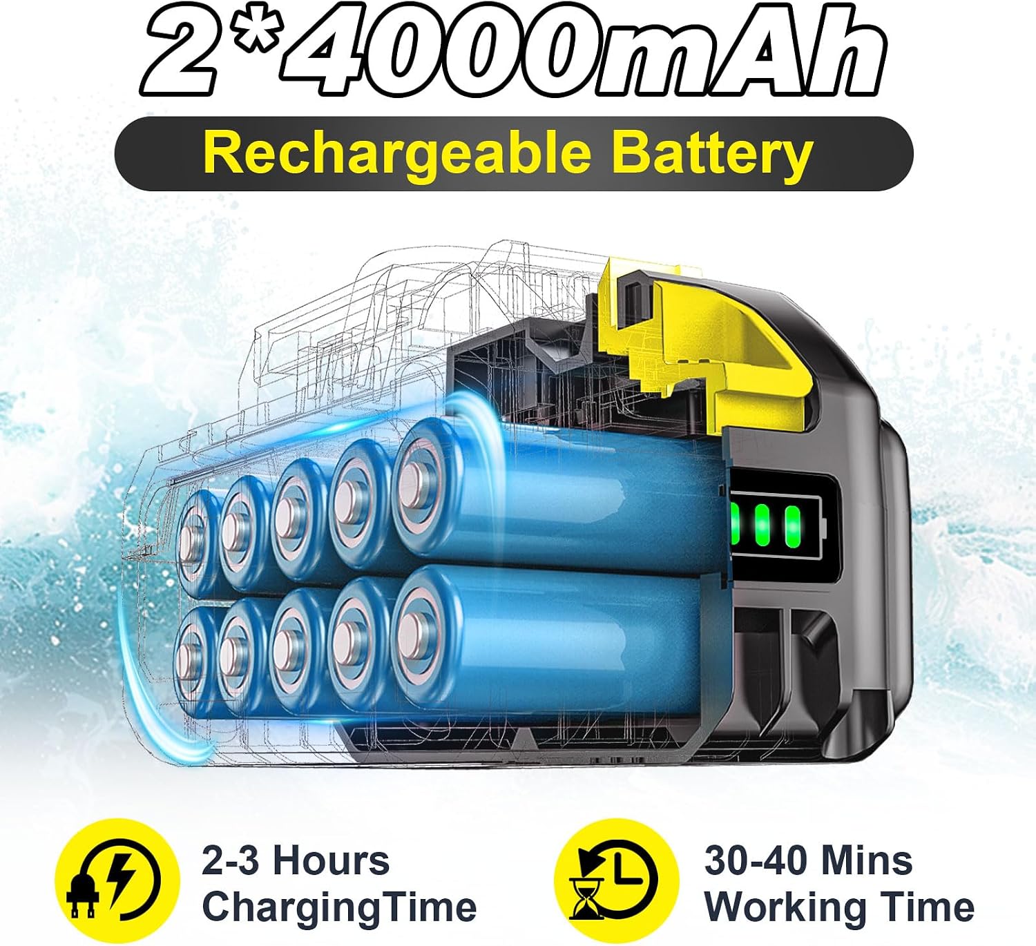 Cordless Portable Washer, Brushless Motor, 4 Speed Modes, 6-in-1 Swivel Nozzle, 2 x 4.0 Ah Batteries, 5 m Hose, Lightweight Handheld Car Washer for Home, Garden - Image 5