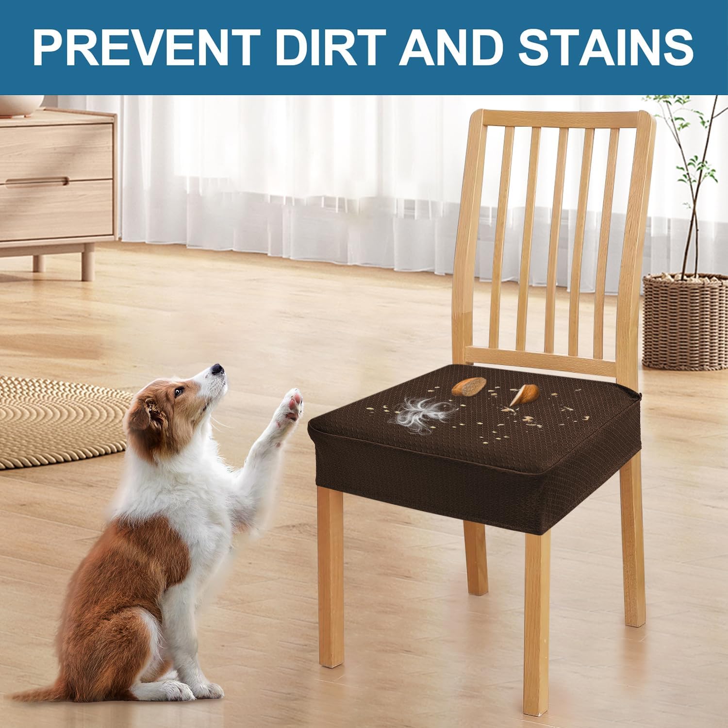 Smiry Waterproof Seat Covers for Dining Room Chairs, No Rear Covers | Stretch Jacquard Removable Washable Chair Seat Slipcovers Protector, Set of 4, Brown - Image 7