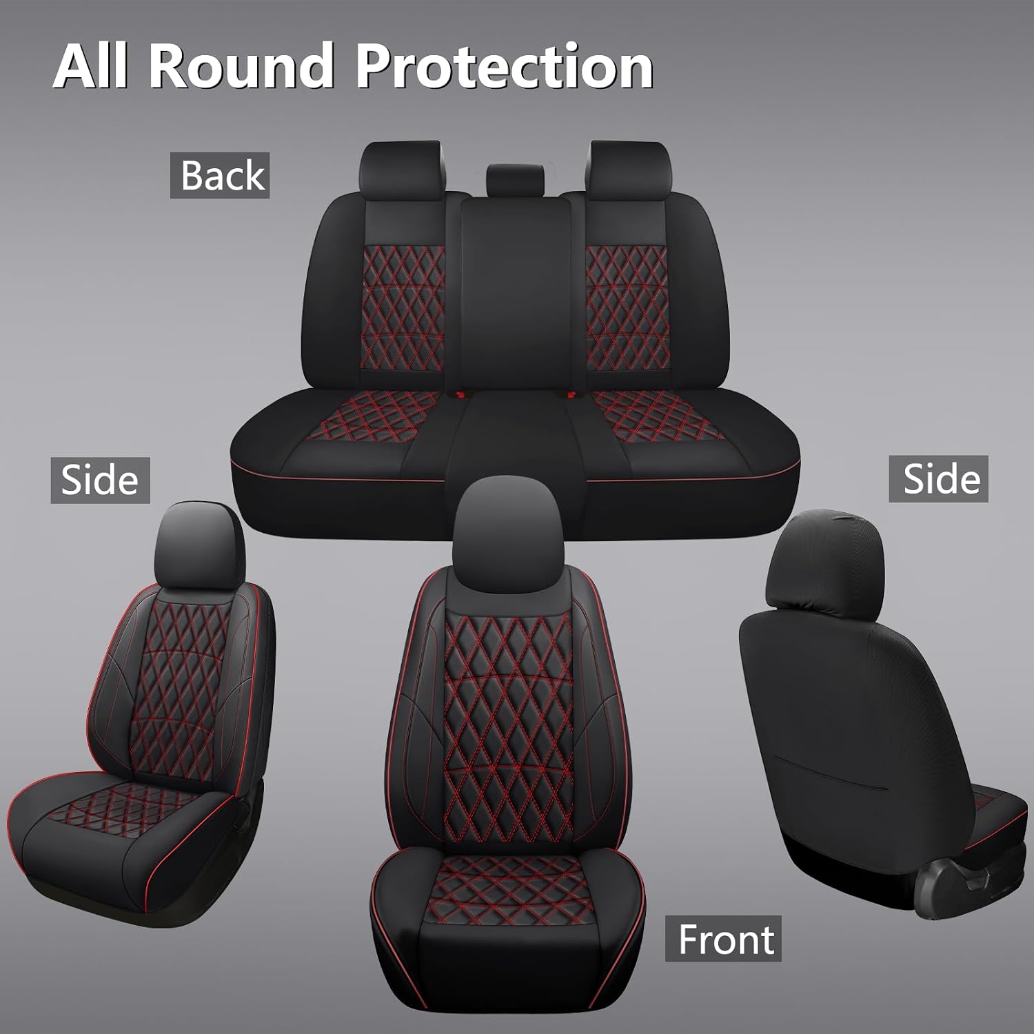 Leather Car Seat Covers,Universal Fit for Most Cars,SUVs and Sedans,Waterproof Luxury Leatherette Cushions, 5 Seats Protectors (Black and Red, Full Set-5 Seats(Front and Rear)) - Image 7
