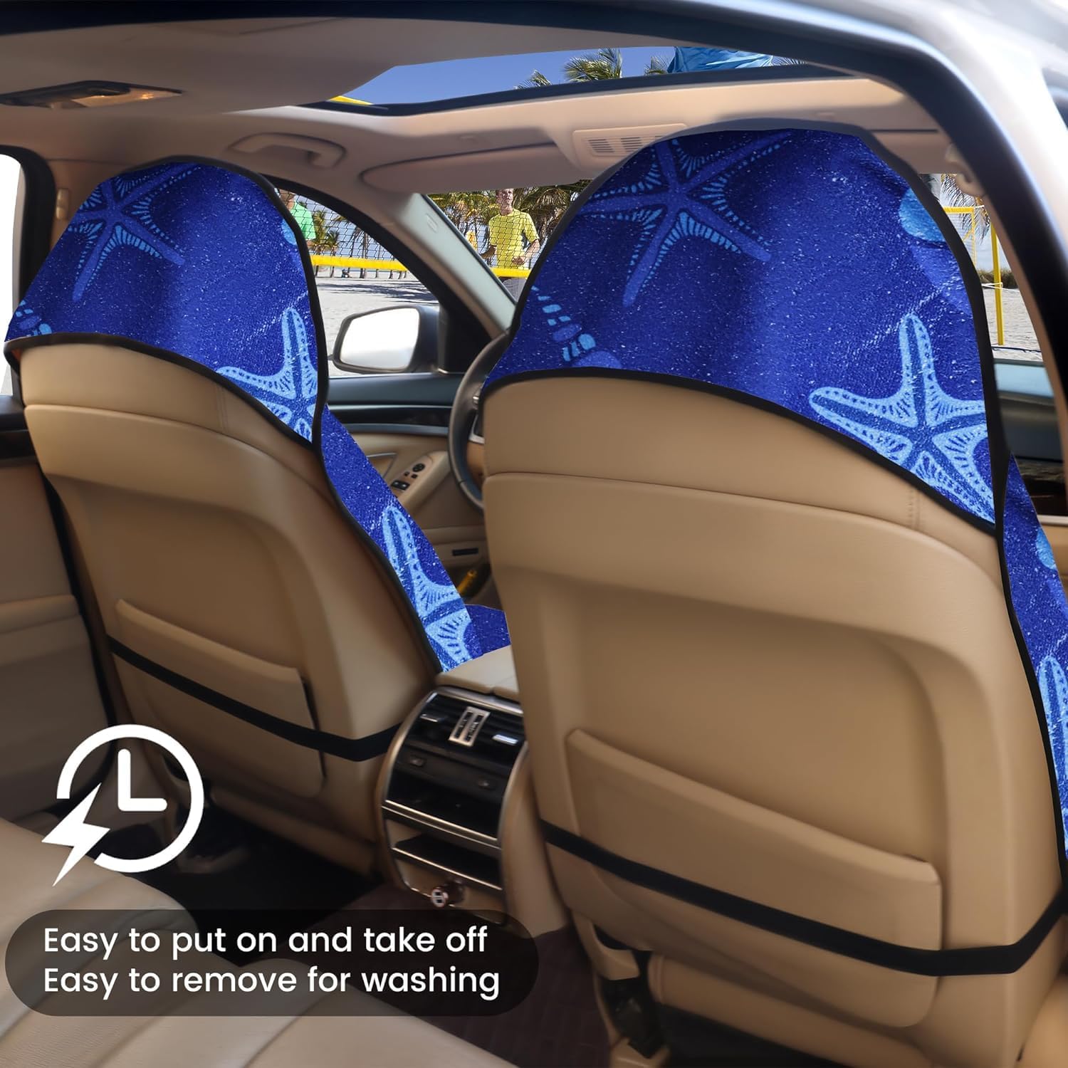 Car Seat Covers 2pcs Waterproof Towel Car Seat Cover Universal Fit for Most Trucks SUV Fitness Athletes Pets Gym and Water Sport,Conch Shells Starfish - Image 6