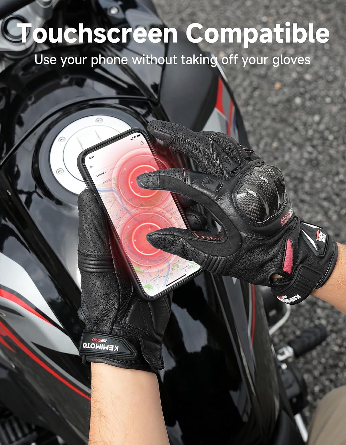 KEMIMOTO Sheepskin Leather Motorcycle Gloves for Men, Protective Motorcycle Gloves for Motocross Motorbike Dirt Bike Bicycle Racing ATV UTV - Image 7