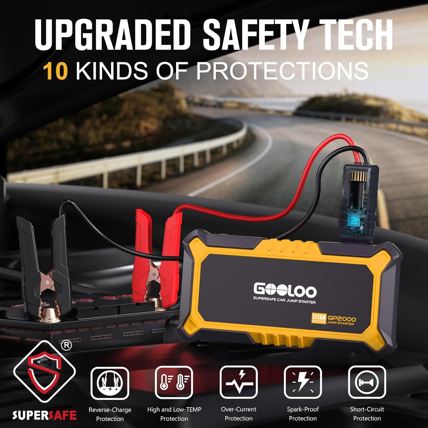 GOOLOO New GP2000 Jump Starter 2000A Car Starter Battery Pack (Up to 8.0L Gas, 6.0L Diesel Engine),12V Car Battery Charger Jumper Starter, Supersafe Portable Lithium Jump Box with USB Quick Charge - Image 5