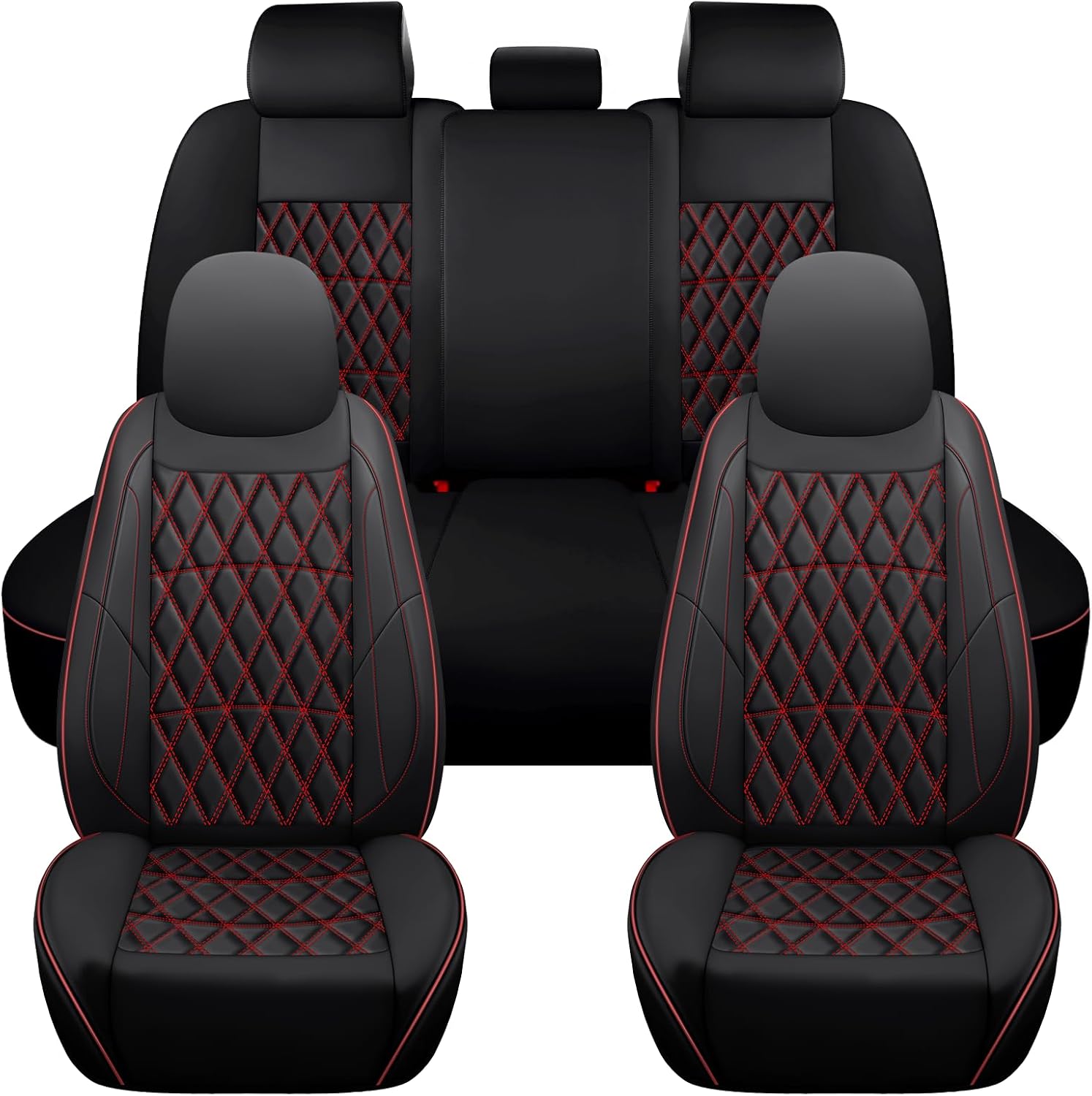 Leather Car Seat Covers,Universal Fit for Most Cars,SUVs and Sedans,Waterproof Luxury Leatherette Cushions, 5 Seats Protectors (Black and Red, Full Set-5 Seats(Front and Rear)) - Image 9